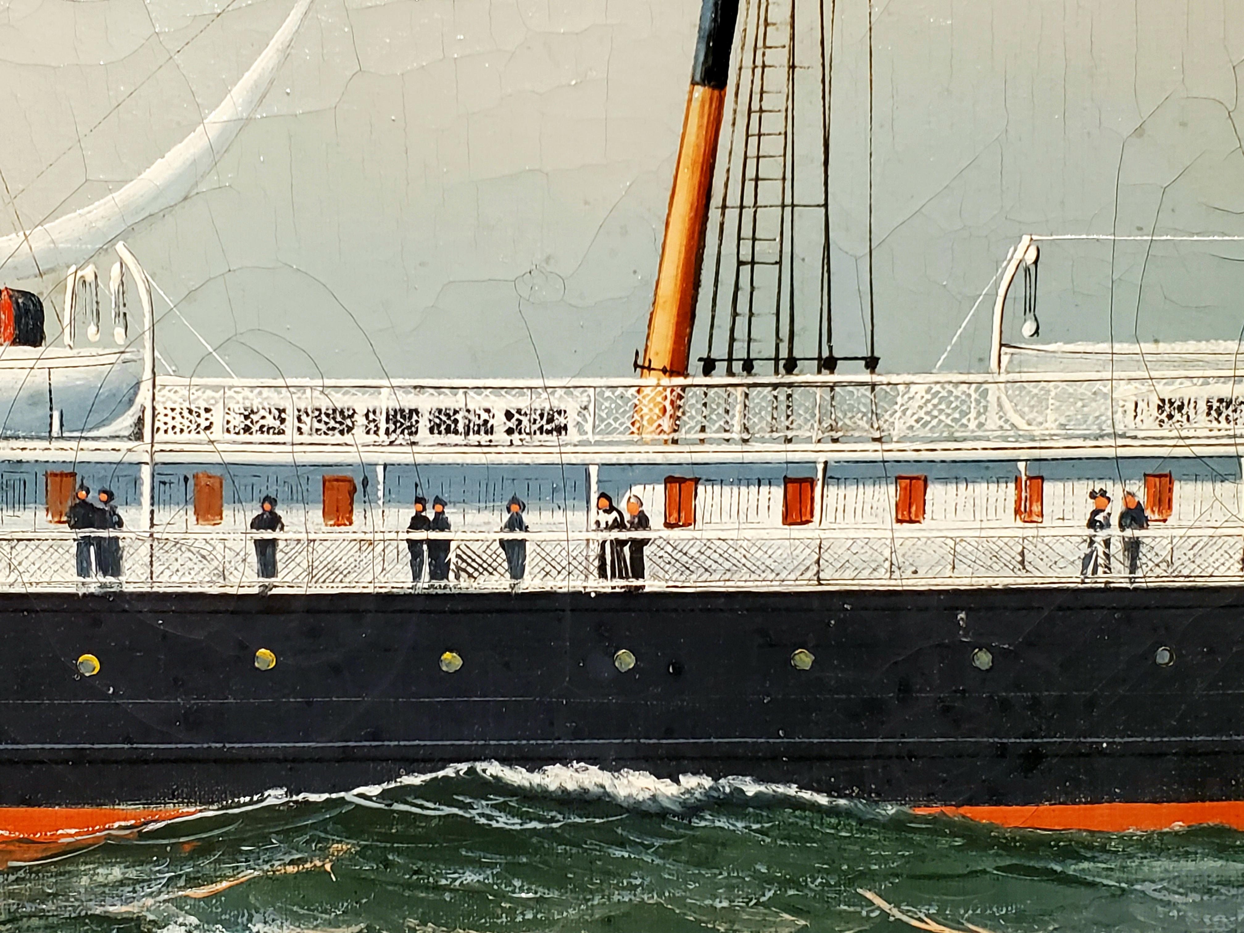 Aransas Steam Liner Nautical Painting Signed by Antonio Jacobsen and dated 1905 4