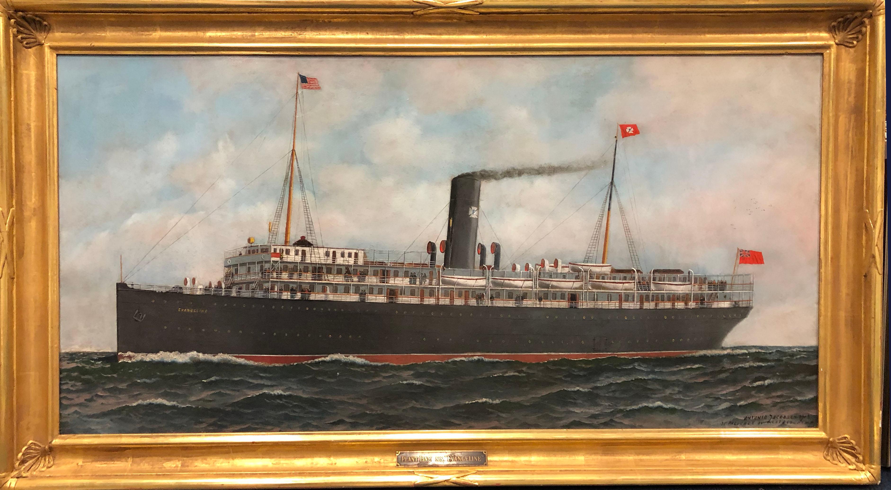 Plant Line Steamship Evangeline - Painting by Antonio Jacobsen