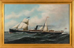 Antique Portrait Of The Steam/Sail Ship The Prins Frederik Hendrik