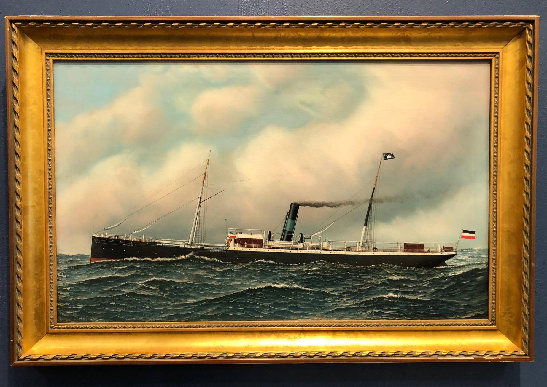 Sloman Union Line Transitional Steamer Bellagio - Painting by Antonio Jacobsen