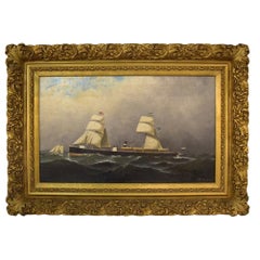 Antique Antonio Jacobsen, Portrait of the Steamer Rotterdam, Oil on Canvas, 1877