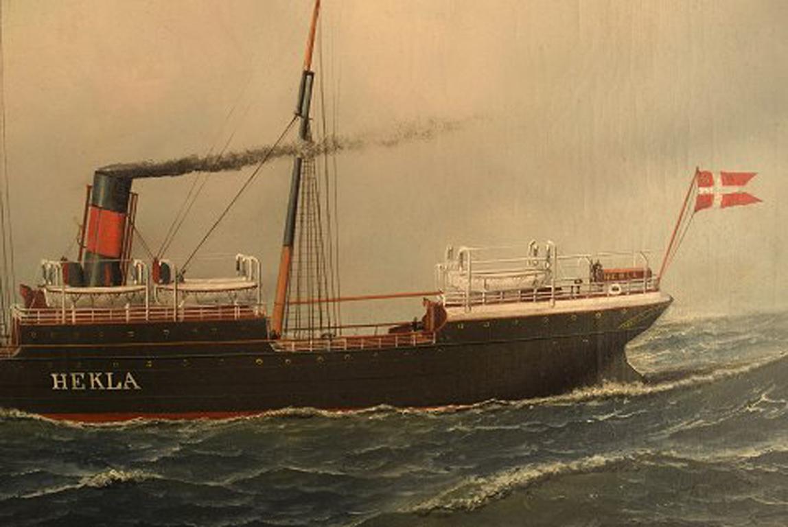 Antonio Jacobsen, The Steamer Hekla from Scandinavian American Line Oil/Canvas In Good Condition In København, Copenhagen