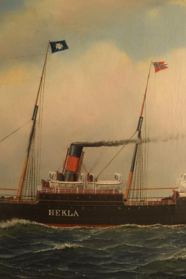 Late 19th Century Antonio Jacobsen, The Steamer Hekla from Scandinavian American Line Oil/Canvas