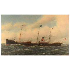 Antique Antonio Jacobsen, The Steamer Hekla from Scandinavian American Line Oil/Canvas