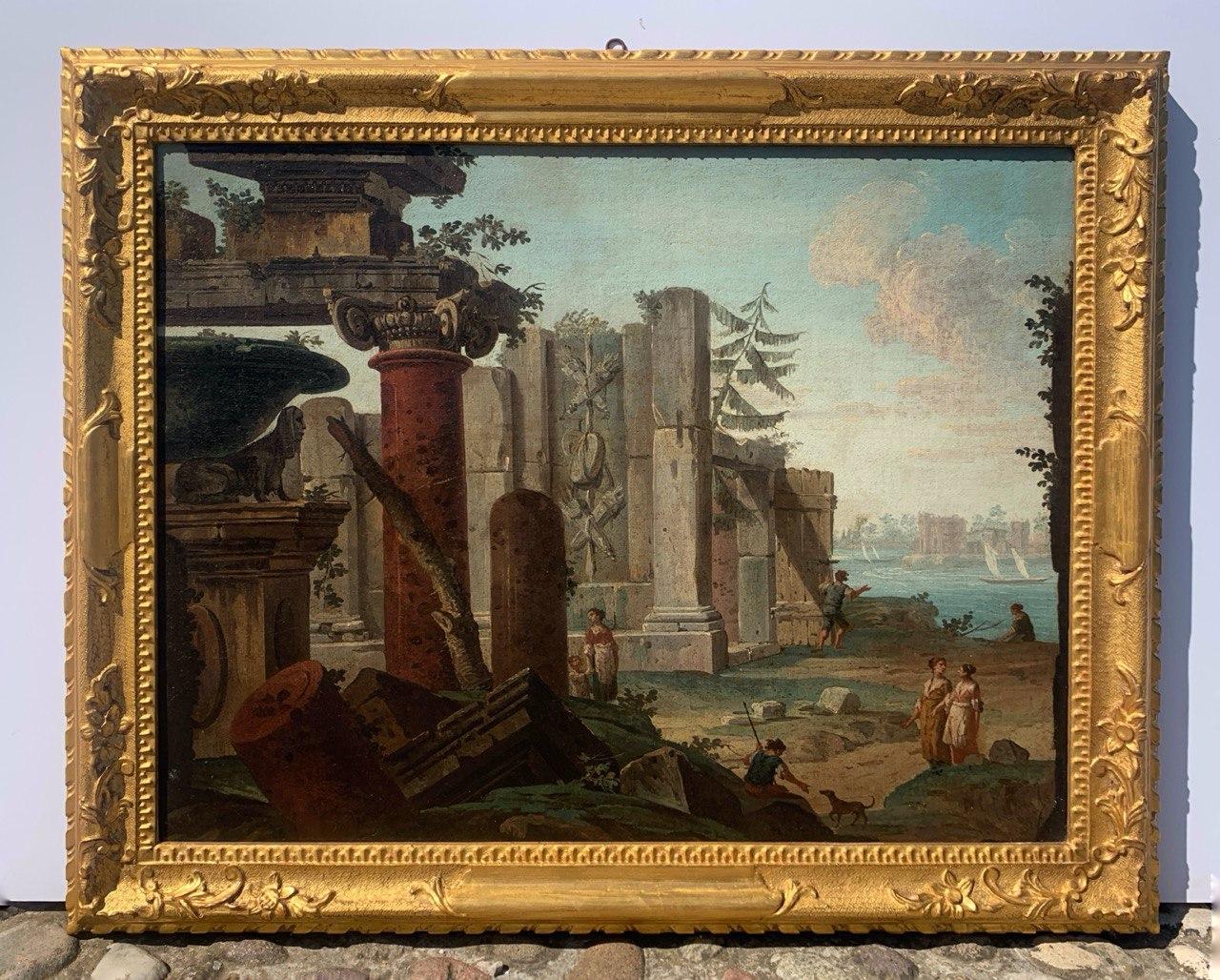 Antonio Joli (Venetian painter) - 18th century landscape painting - Architecture - Brown Figurative Painting by Antonio Joli (Modena, 1700 – Naples, 1777)  