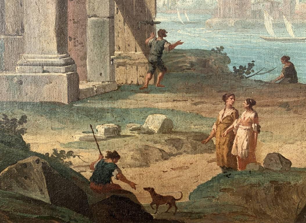 Antonio Joli (Modena 1700 - Naples 1777) - Architectural Capriccio with Ruins and Figures.

54 x 69 cm unframed, 74 x 89 cm with frame.

Ancient oil painting on canvas, in a carved wooden frame (not signed).

We thank Professor Dario Succi for