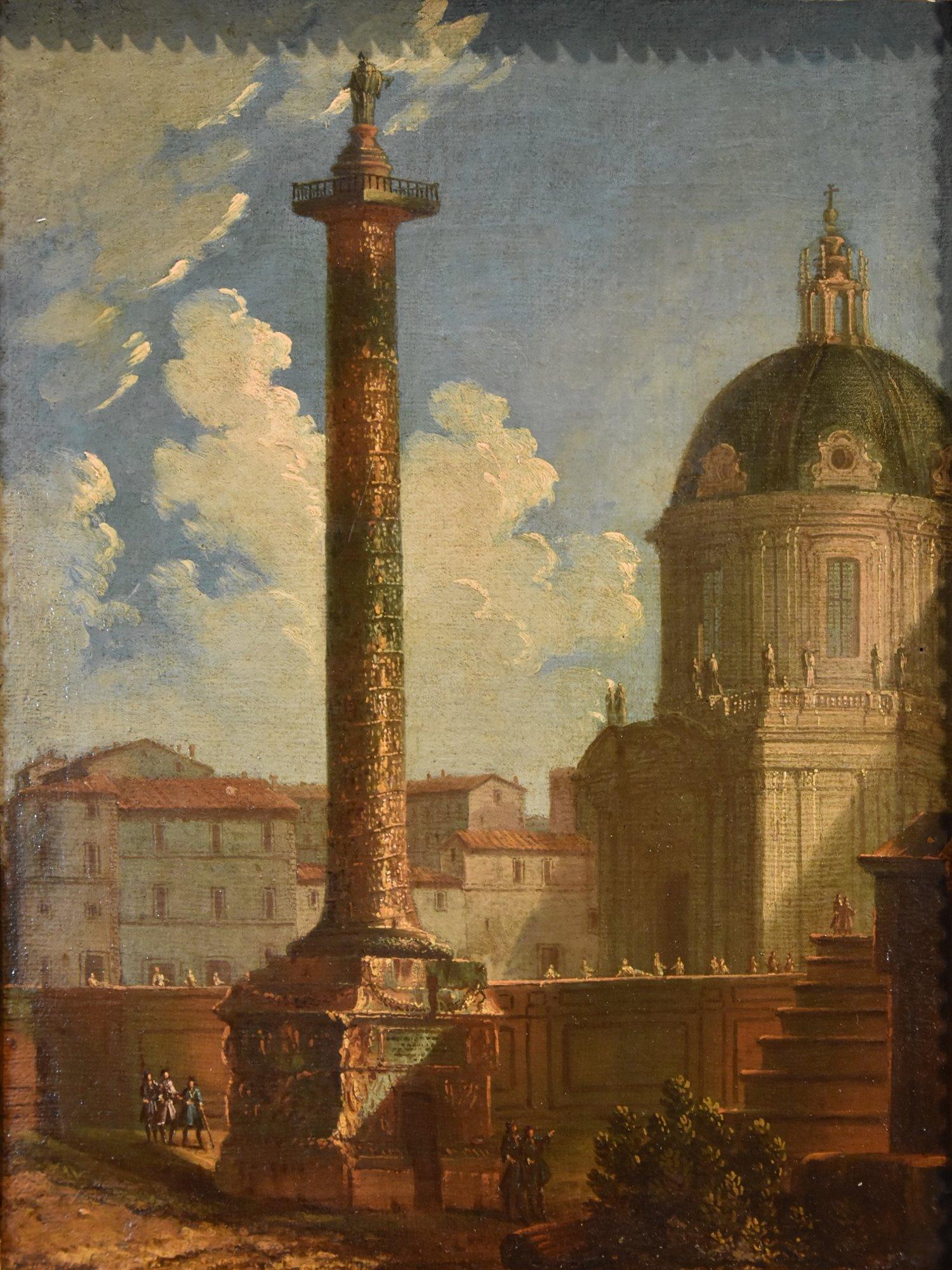 Pair Views Rome Landscape Joli Paint 18yh Century OIl on canvas Old master Art For Sale 9
