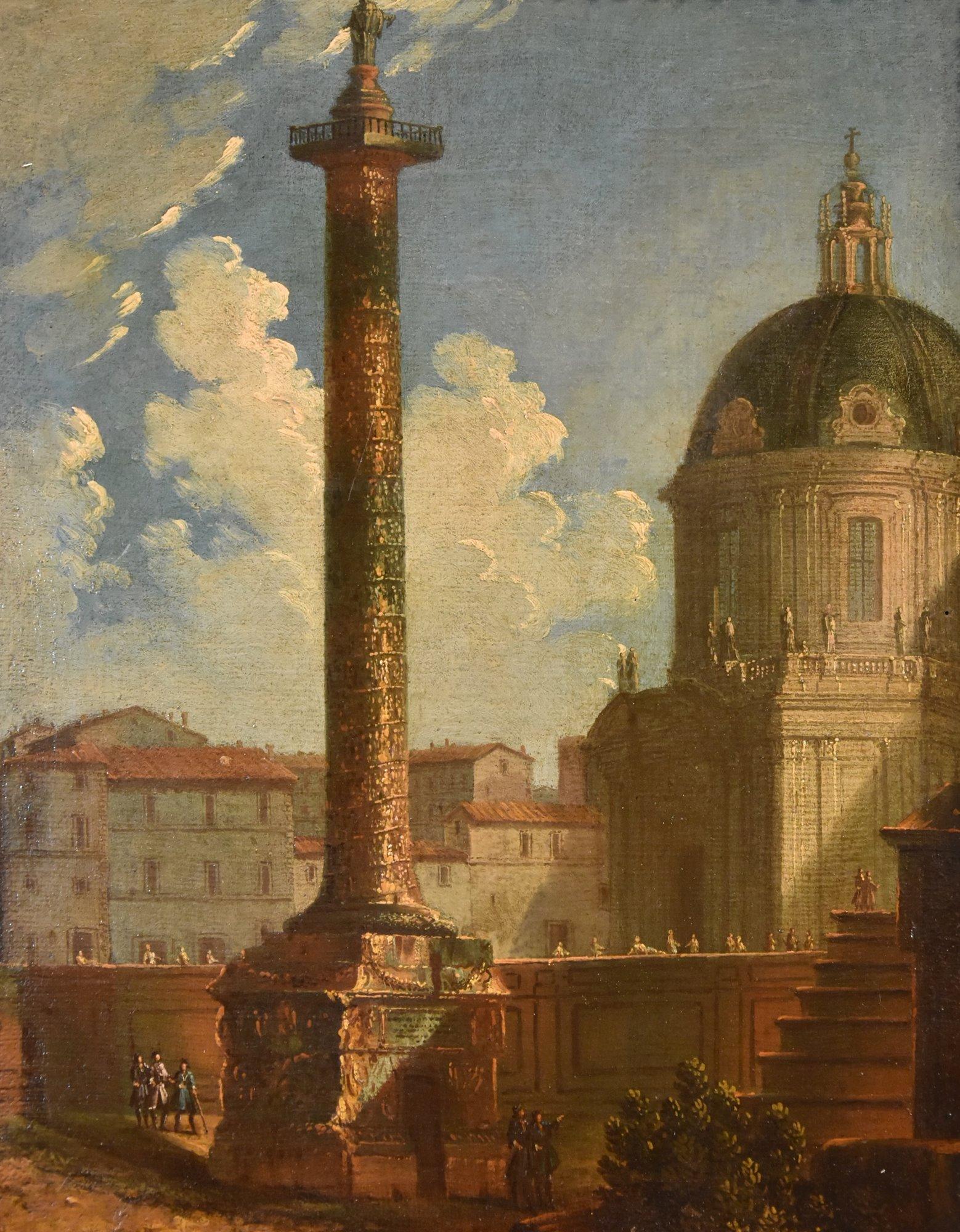 Pair Views Rome Landscape Joli Paint 18yh Century OIl on canvas Old master Art For Sale 1