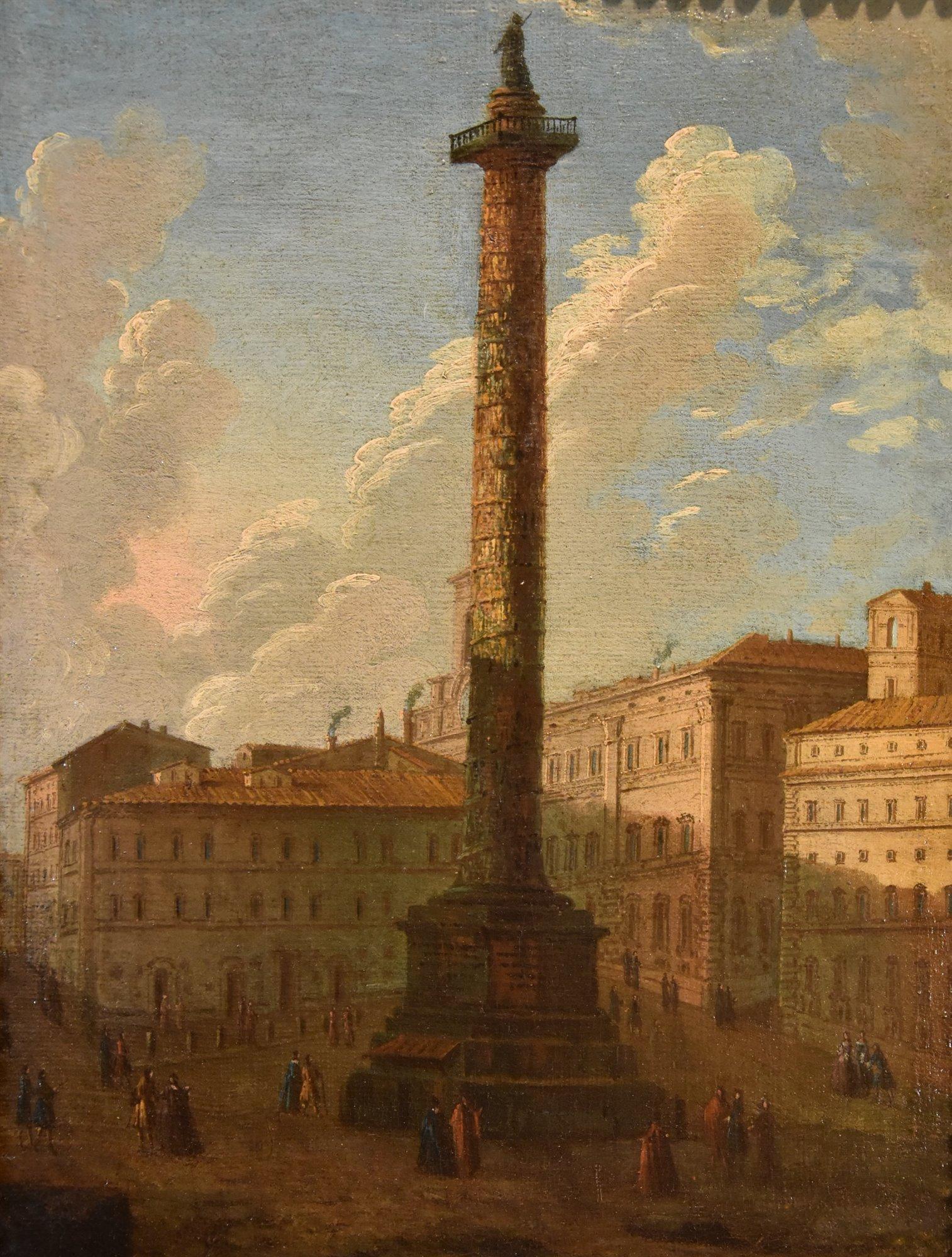 Pair Views Rome Landscape Joli Paint 18yh Century OIl on canvas Old master Art For Sale 5
