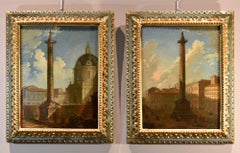 Pair Views Rome Landscape Joli Paint 18yh Century OIl on canvas Old master Art