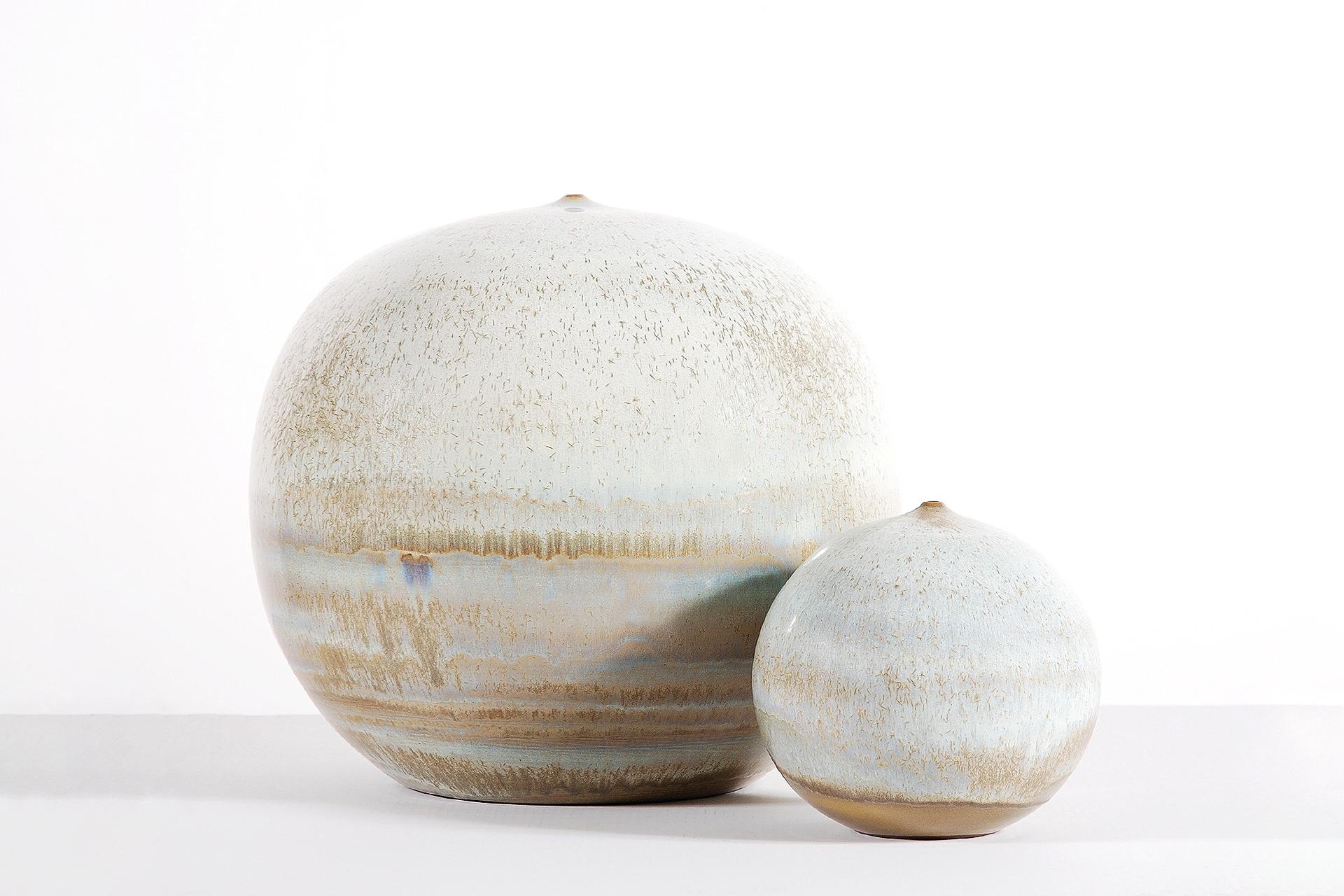 Belgian Antonio Lampecco, Set of 3 Spherical Ceramics For Sale