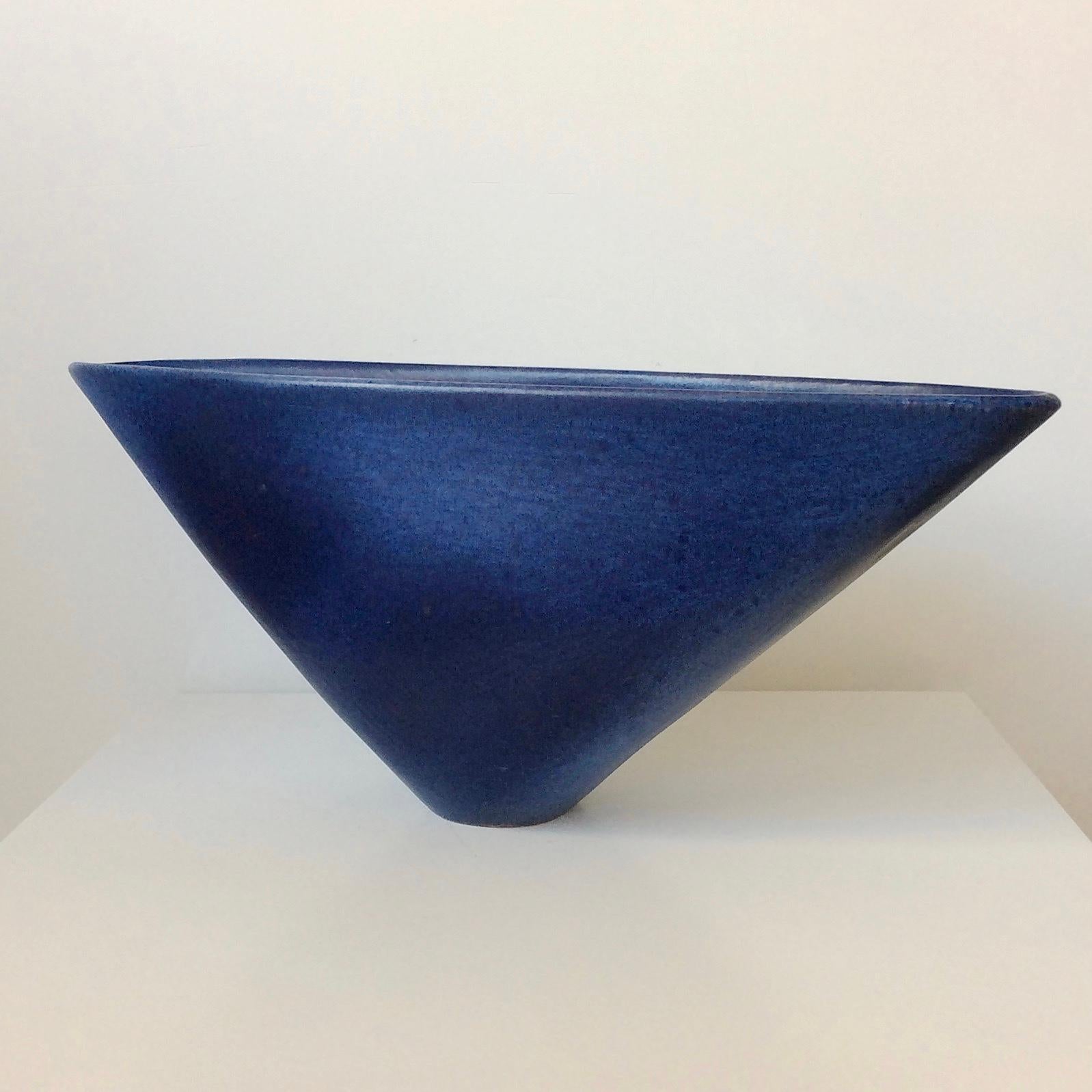 Mid-Century Modern Antonio Lampecco Signed Large Ceramic Blue Vase, circa 1970, Belgium For Sale