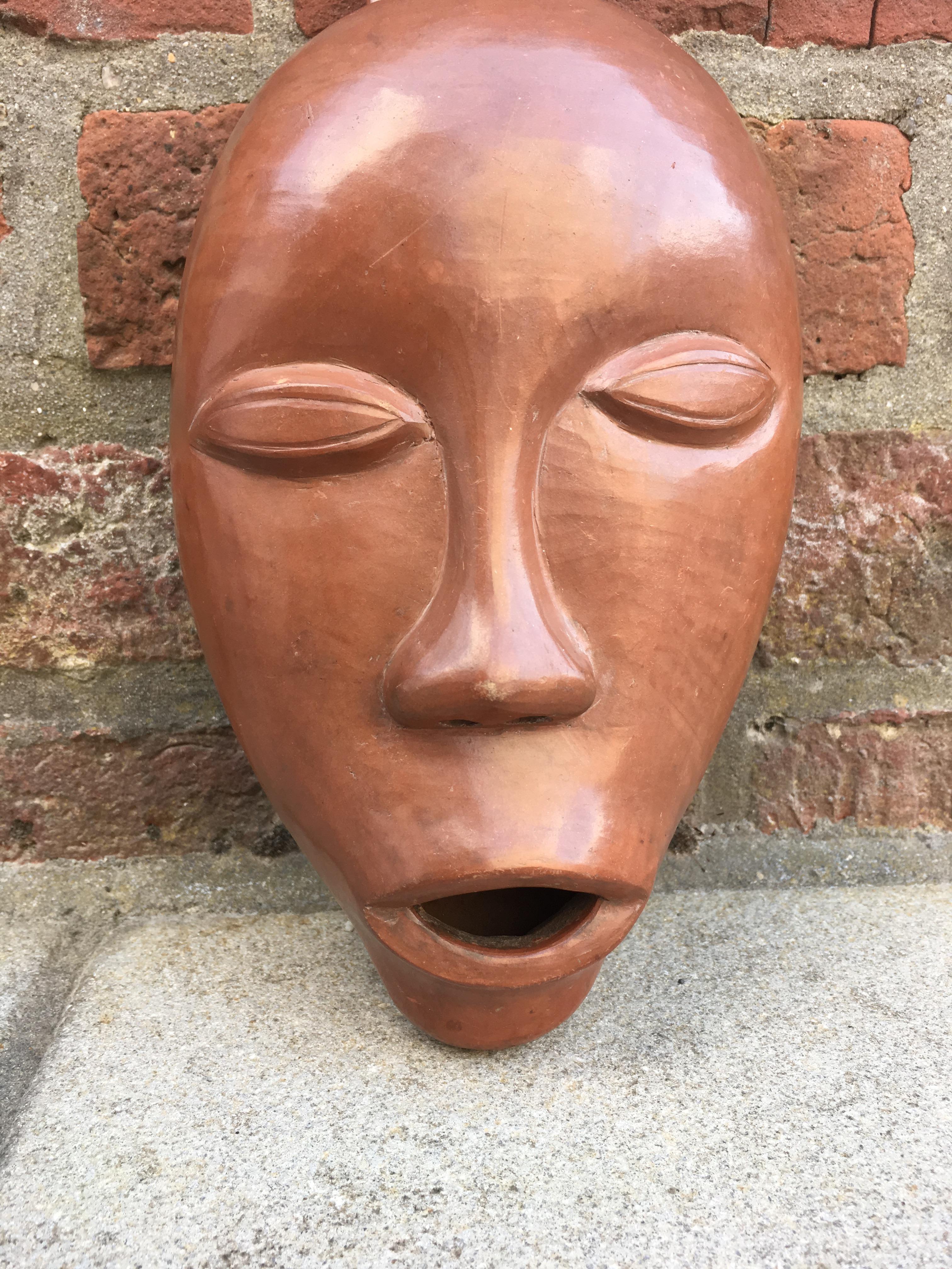 Mid-Century Modern Antonio Lampecco Terracotta Enamelled Mask, circa 1960 For Sale