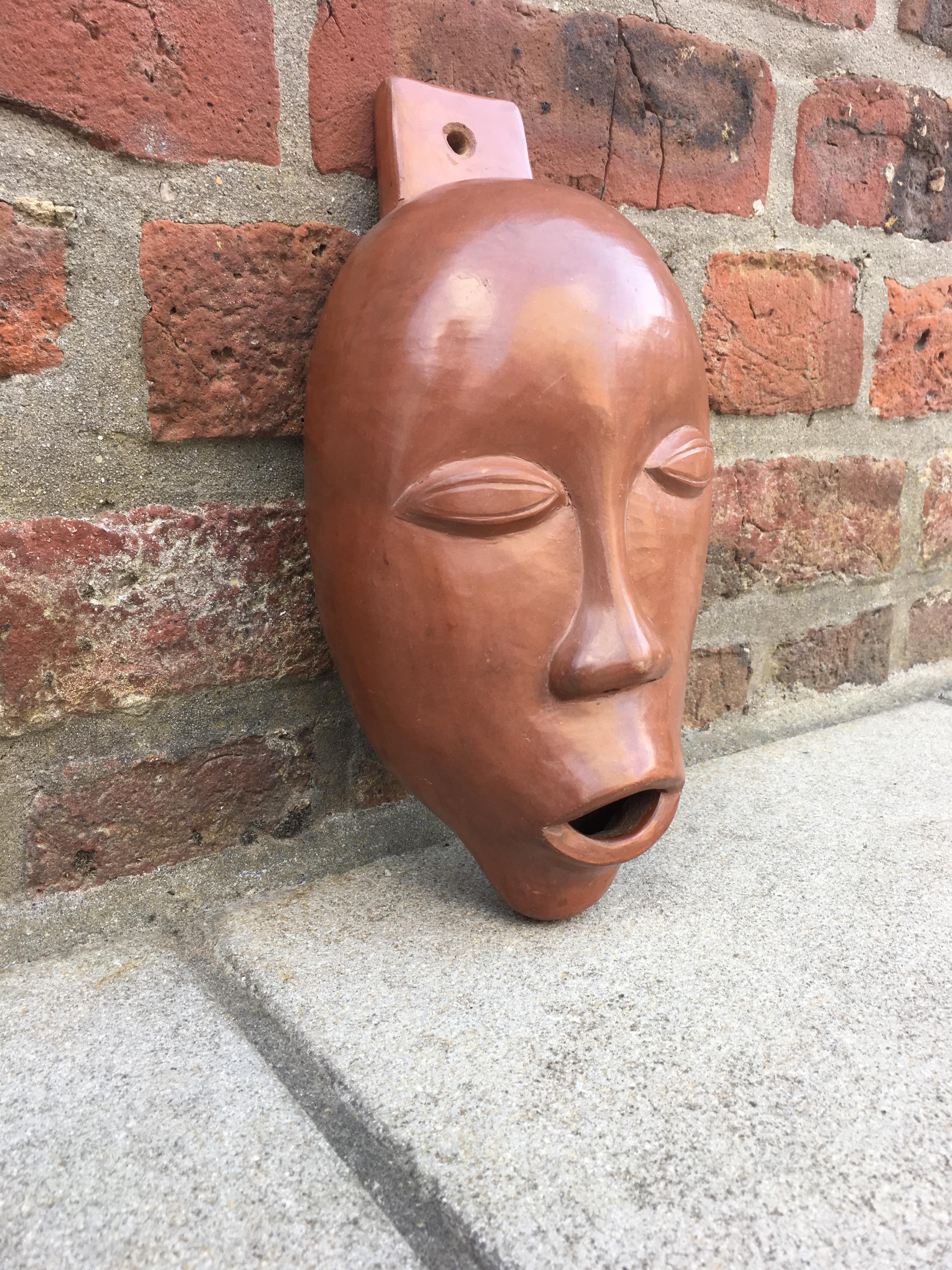 European Antonio Lampecco Terracotta Enamelled Mask, circa 1960 For Sale