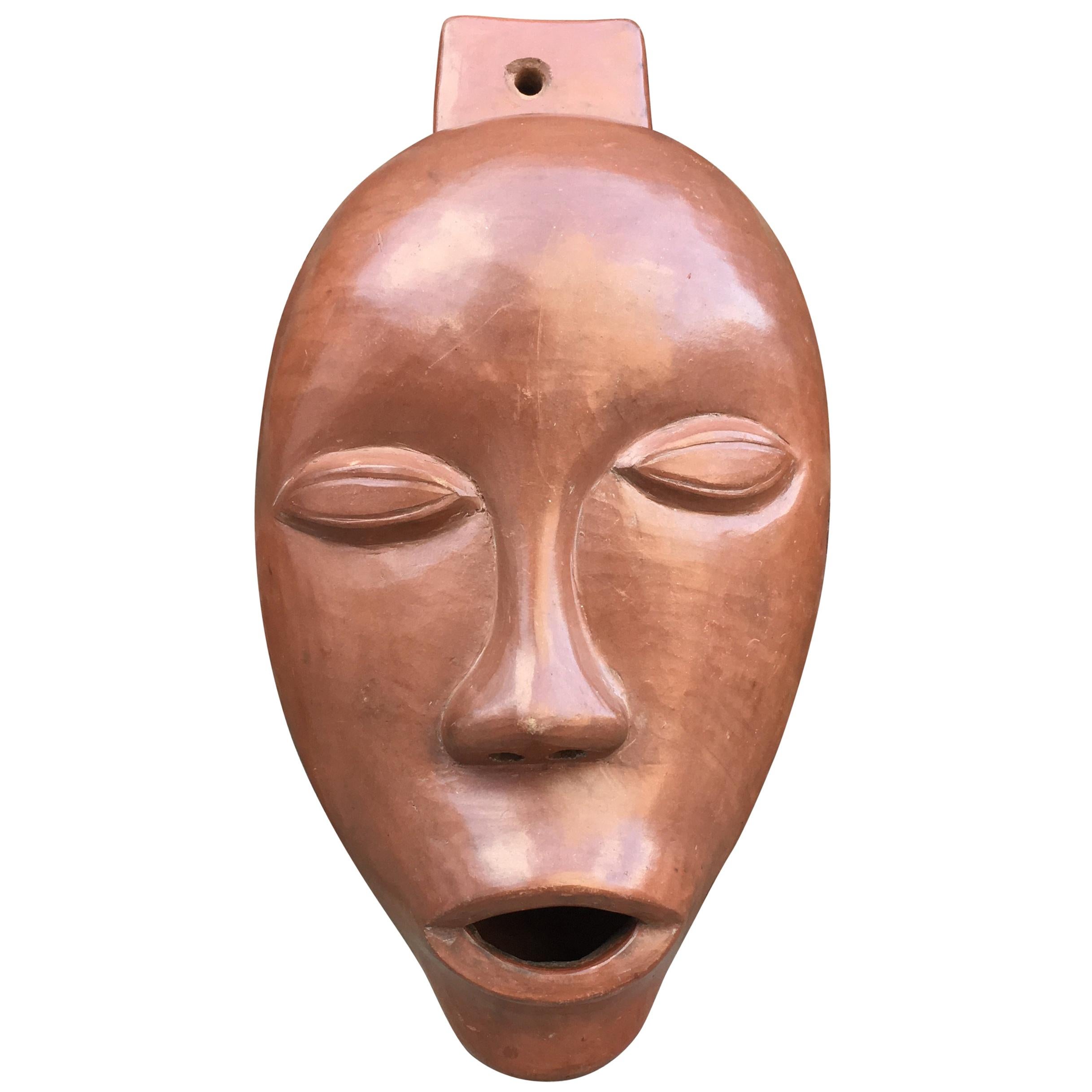 Antonio Lampecco Terracotta Enamelled Mask, circa 1960 For Sale