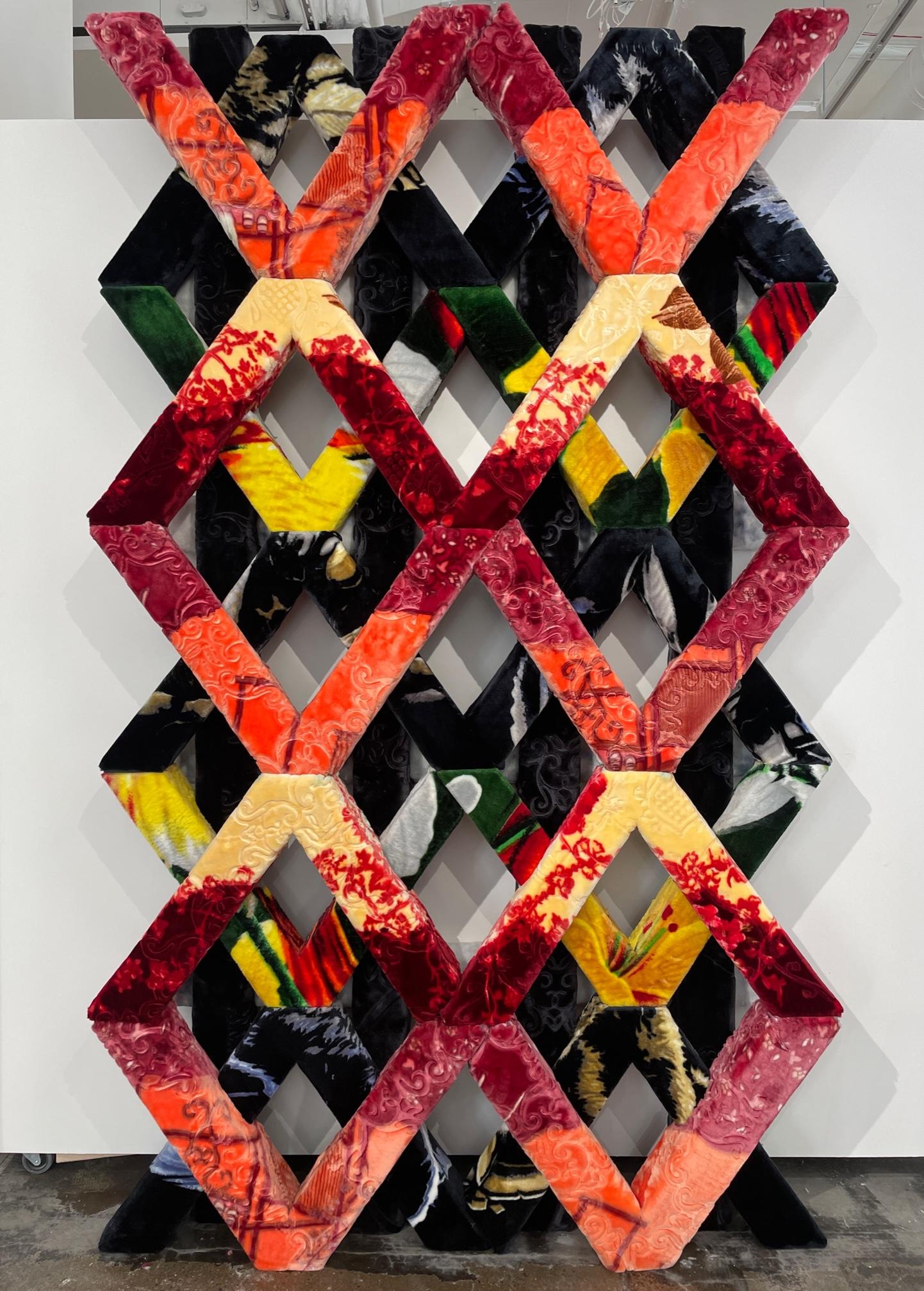 Antonio Lechuga Abstract Sculpture - Abstract Lattice Wrapped in Vibrant Textiles 