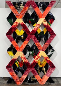 Abstract Lattice Wrapped in Vibrant Textiles 