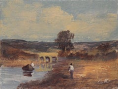 An der Brücke. Pappe Karton, Öl. 6.2x8 cm