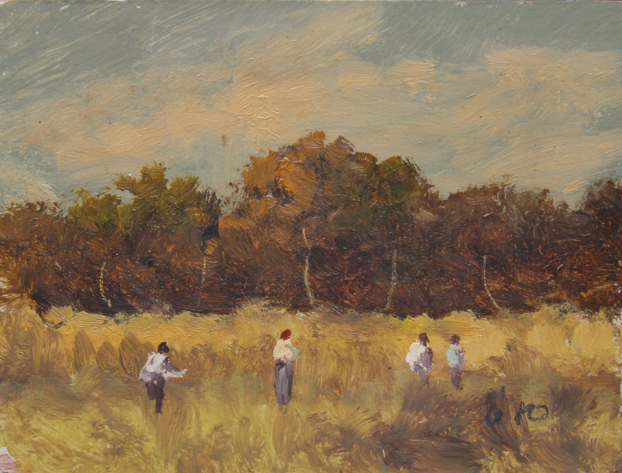 Antonio Leto Figurative Painting - Meadow. Cardboard, oil. 6.2x8 cm