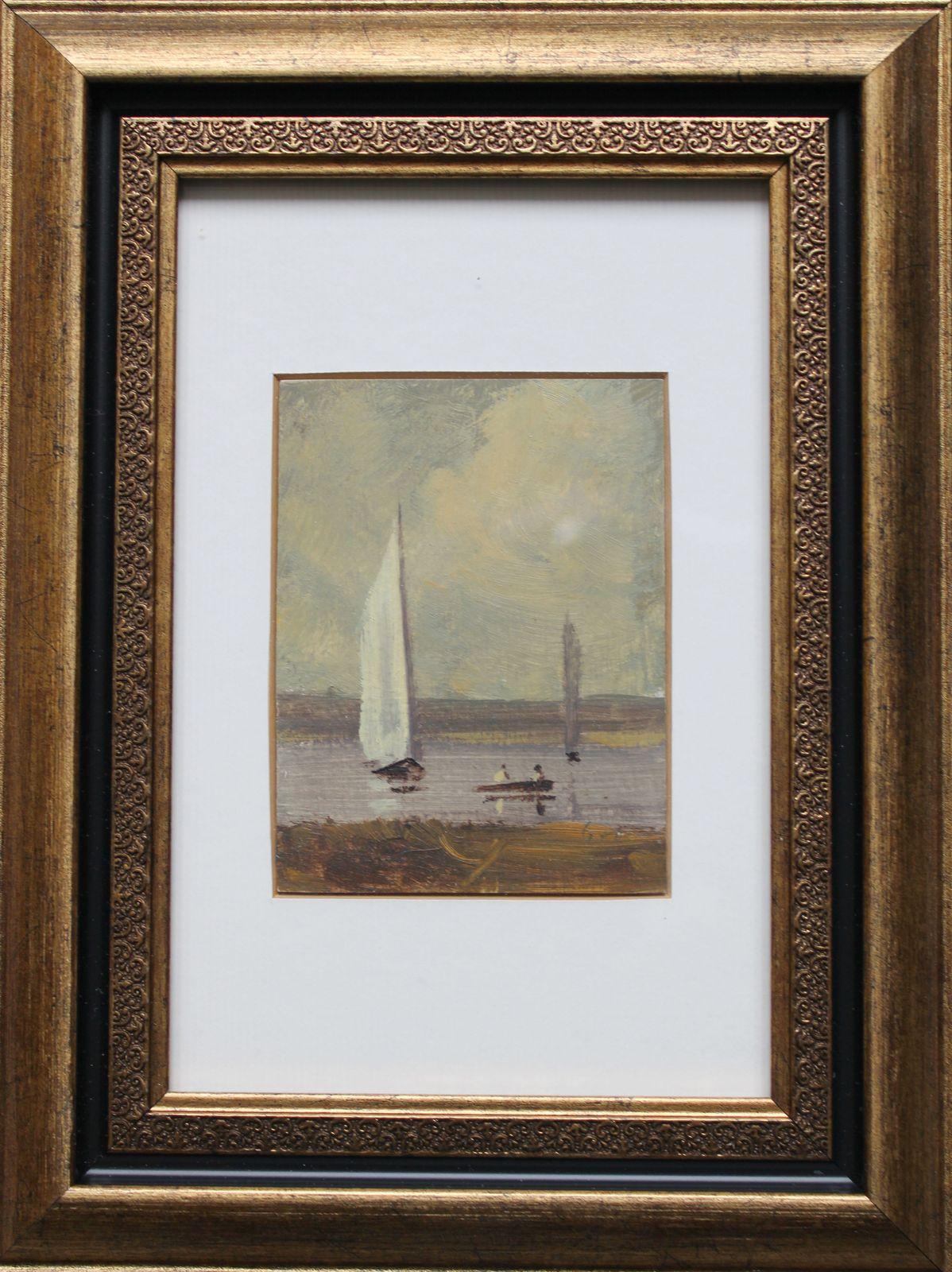 Barche a vela. Cartone, olio. 8x6,2 cm - Painting di Antonio Leto