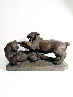 Scultura in bronzo di Antonio Ligabue con animali da combattimento del 1940