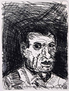 Portrait - Etching by Antonio Ligabue - 1960s