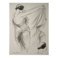 Lithographie d'Antonio Lopez, lauréat du prix Coty, Mary McFadden, 1979