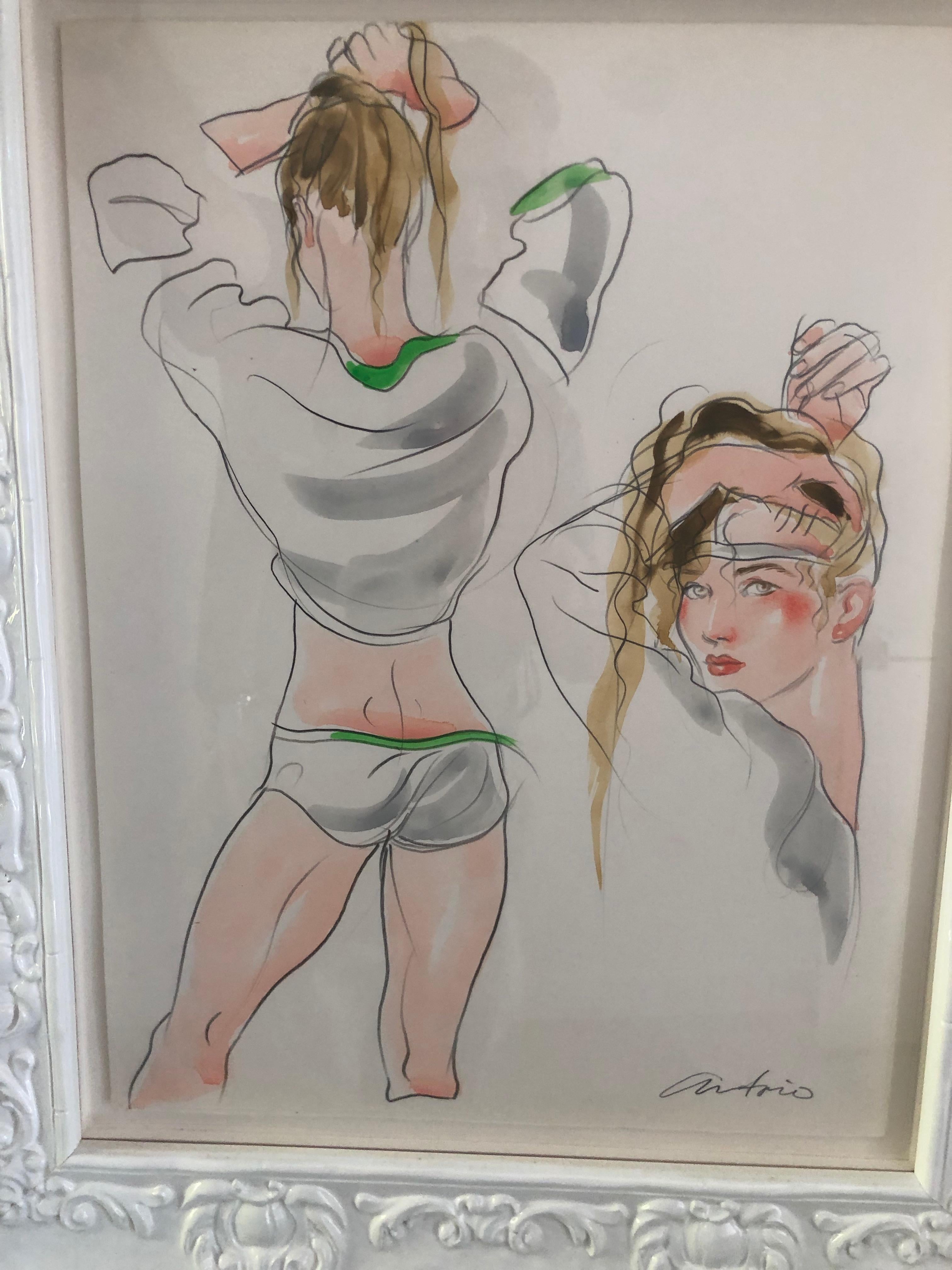 Antonio Lopez Original Framed Watercolor of an Underwear Fashion Illustration im Zustand „Hervorragend“ in Cloverdale, CA