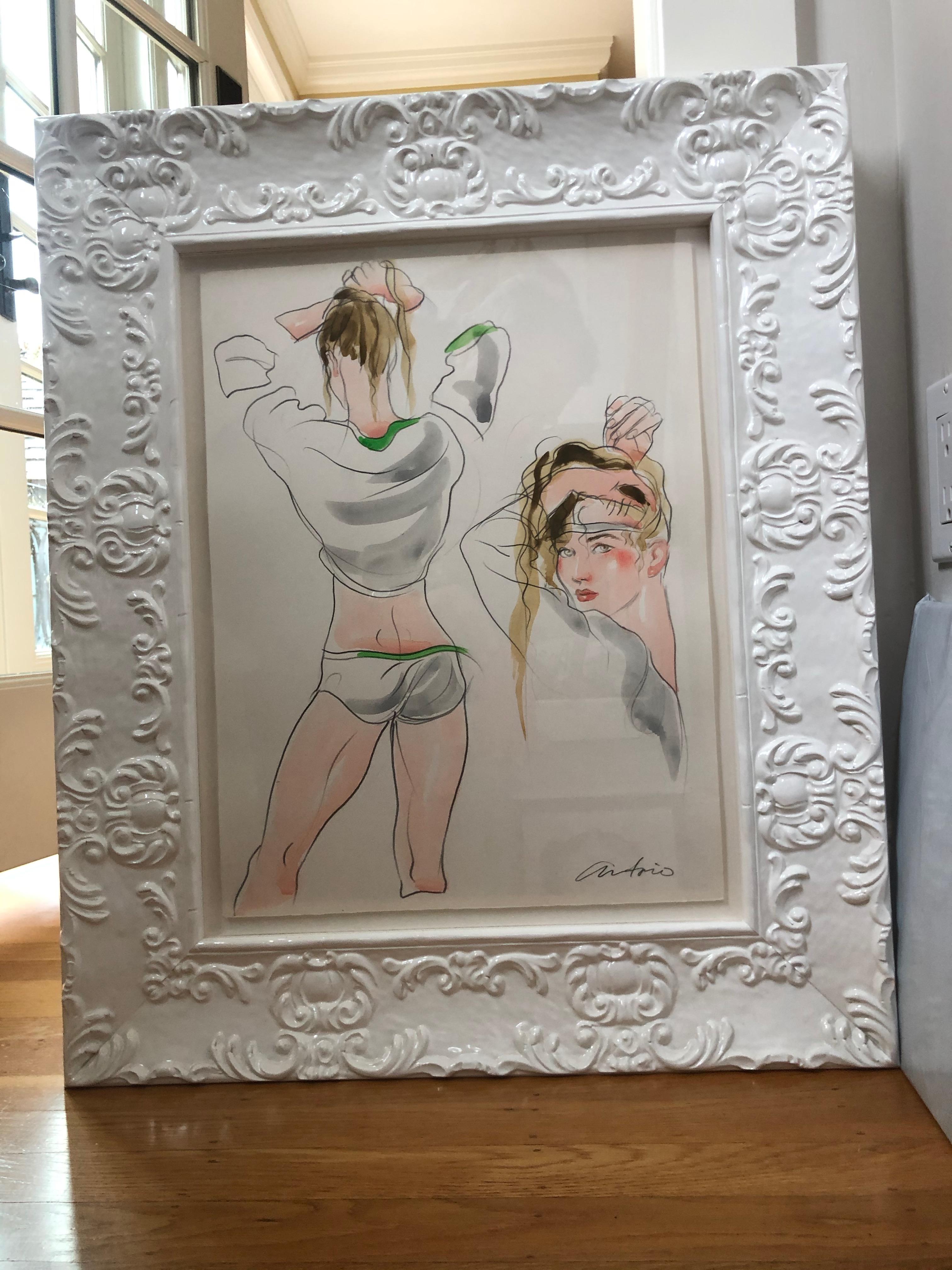 Antonio Lopez Original Framed Watercolor of an Underwear Fashion Illustration In Excellent Condition In Cloverdale, CA