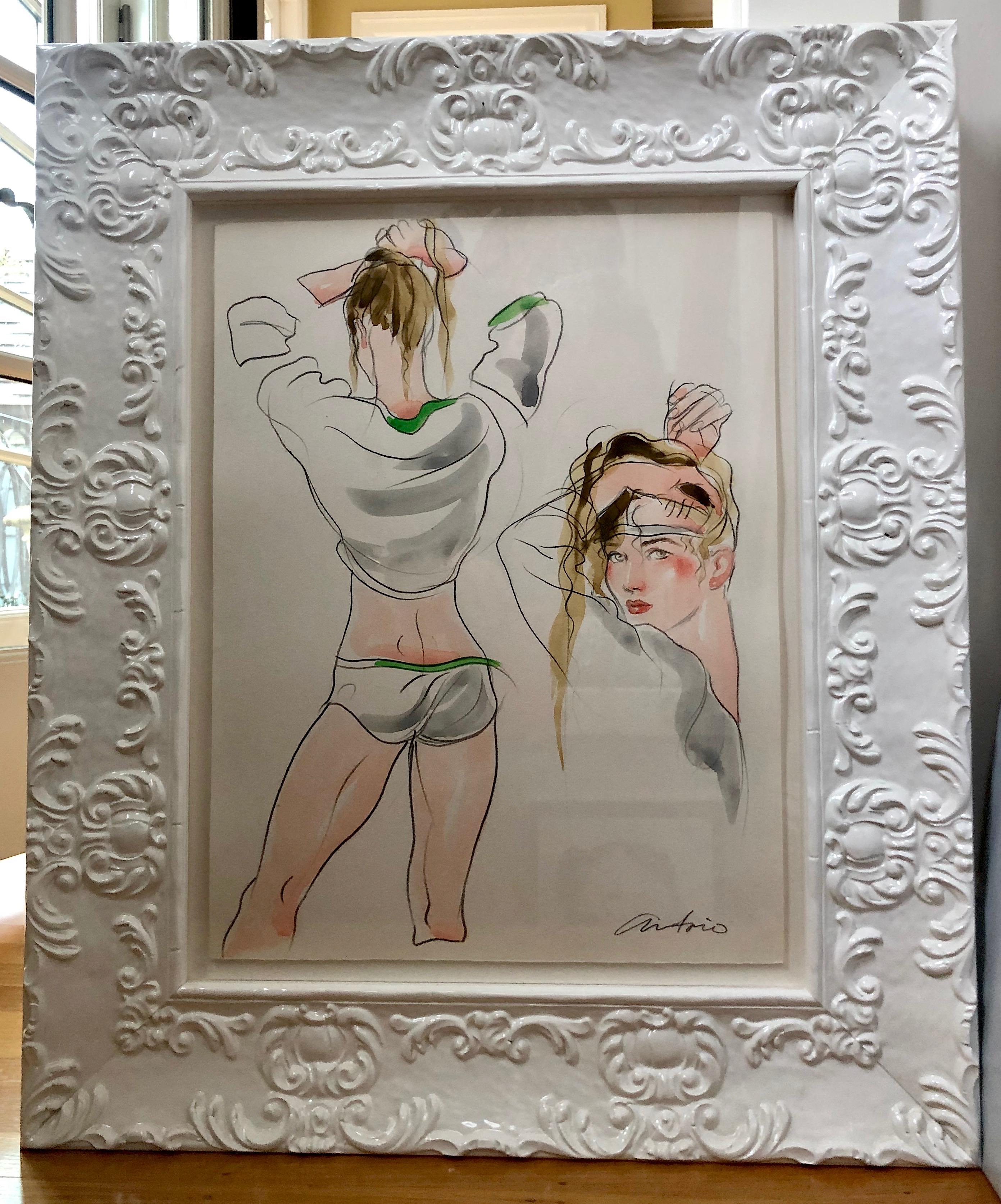 Women's Antonio Lopez Original Framed Watercolor of an Underwear Fashion Illustration