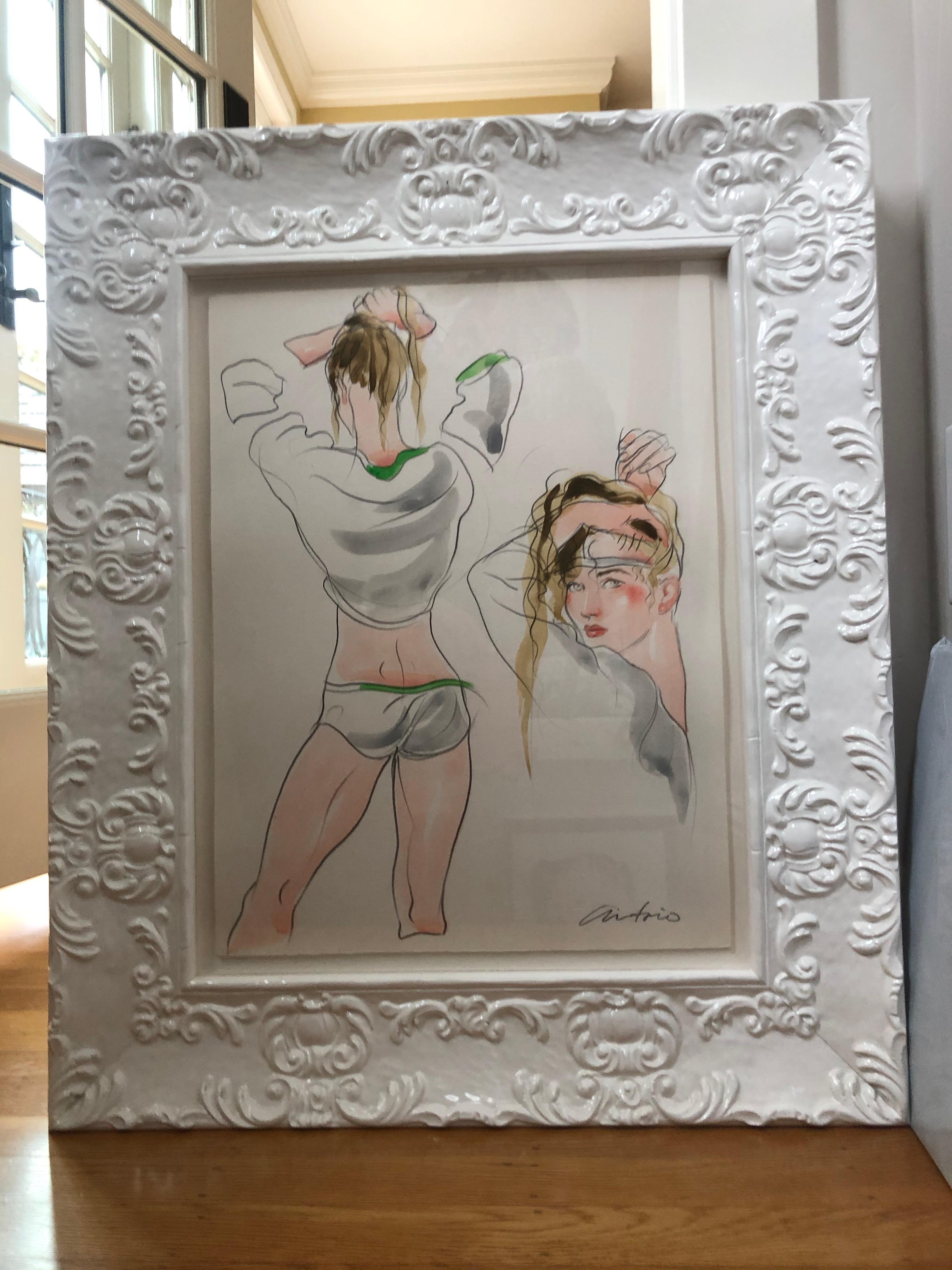 Antonio Lopez Original Framed Watercolor of an Underwear Fashion Illustration 3