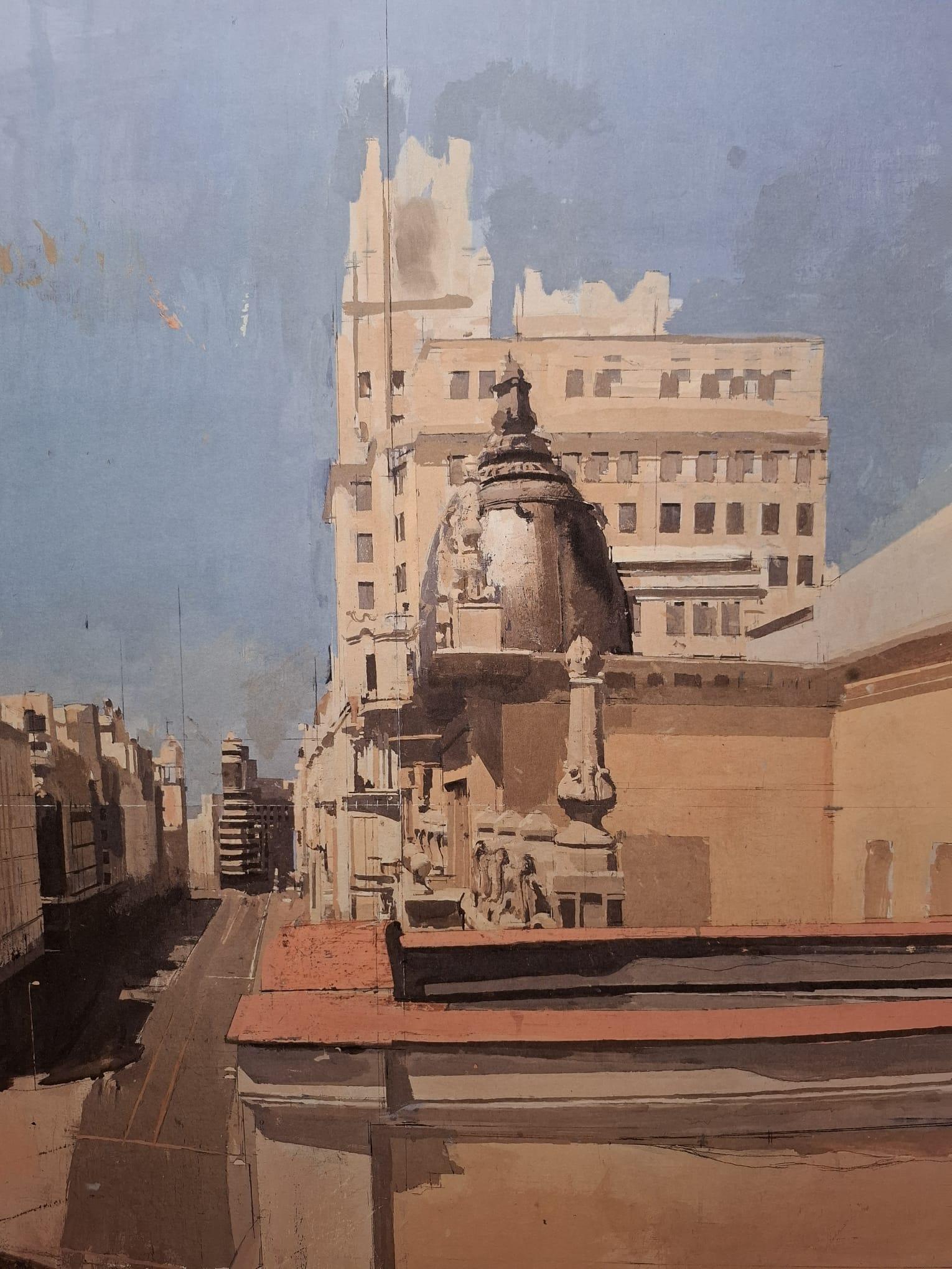 Gran vía - Figurative Print Marrón de Antonio Lopez
