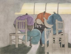 Antonio Lopez Saenz Aquatinta „Hombres y Sillos“ (Menschen und Stühle)