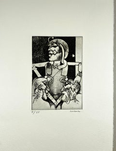 Vintage Spanish 1986 signed limited edition original art print etching  15x11 in.