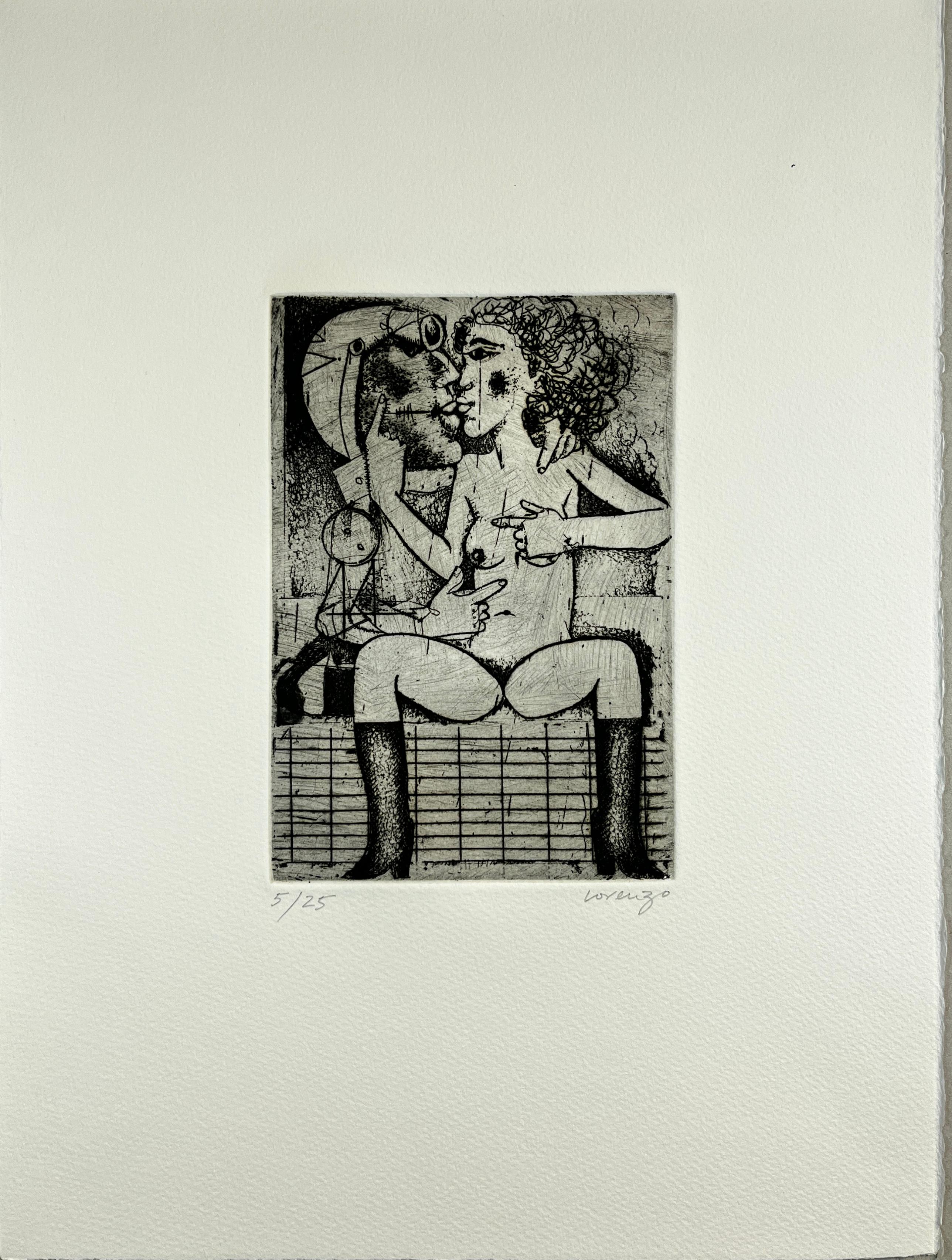 Spanish 1986 signed limited edition original art print etching  15x11 in. - Print by Antonio Lorenzo Carrión