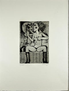 Spanish 1986 signed limited edition original art print etching  15x11 in.