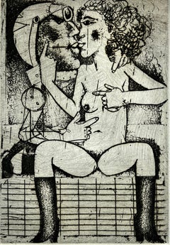 Spanien 1986 signierter Original-Kunstdruck Radierung in limitierter Auflage 15x11 Zoll.