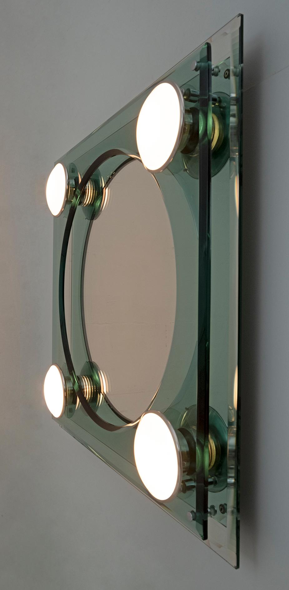 Steel Antonio Lupi Mid-Century Modern Italian Mirror Lighted, 1970s