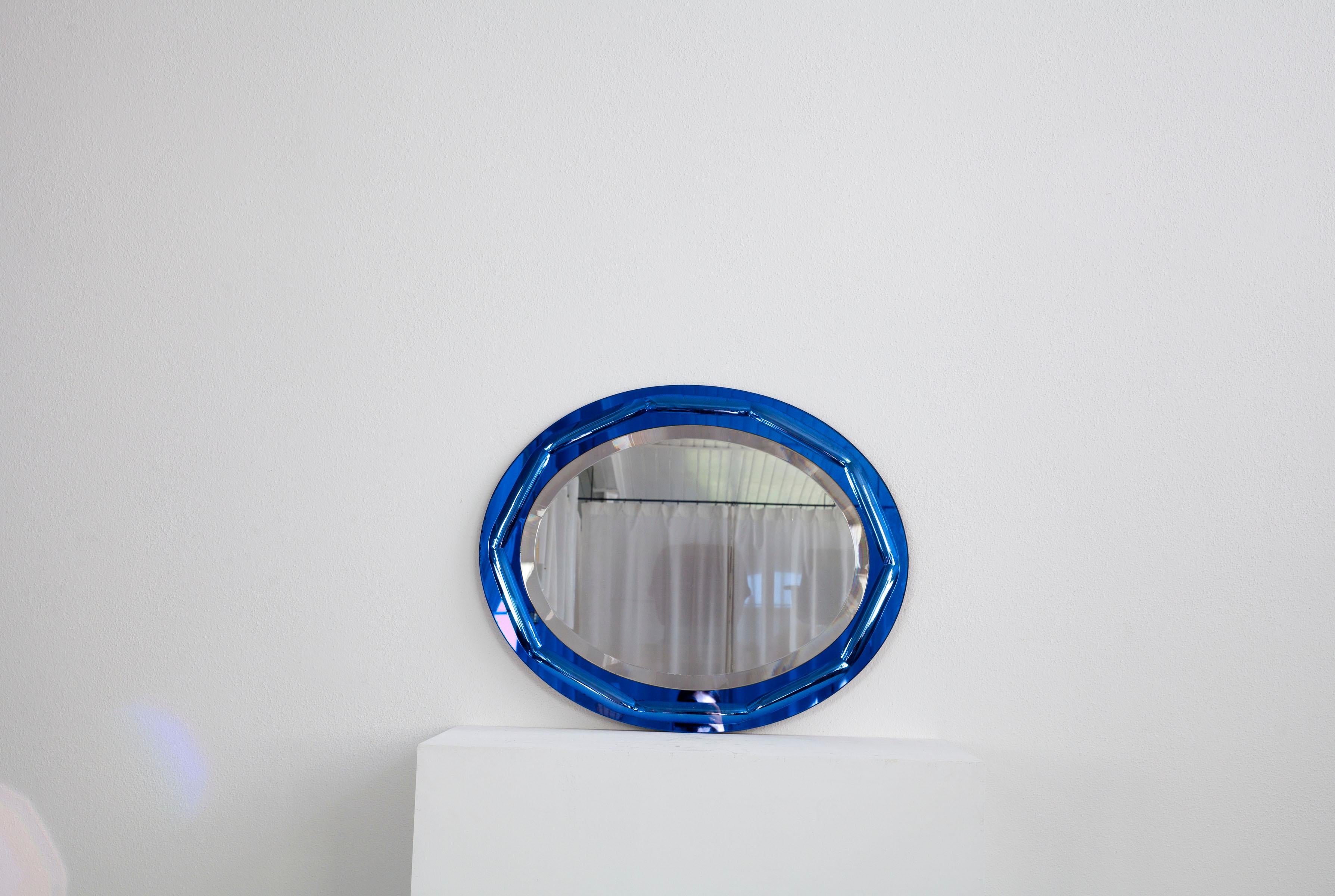 Mid-Century Modern Antonio Lupi Oval, Two- Tone, Italian Mirror, by Cristal Luxor