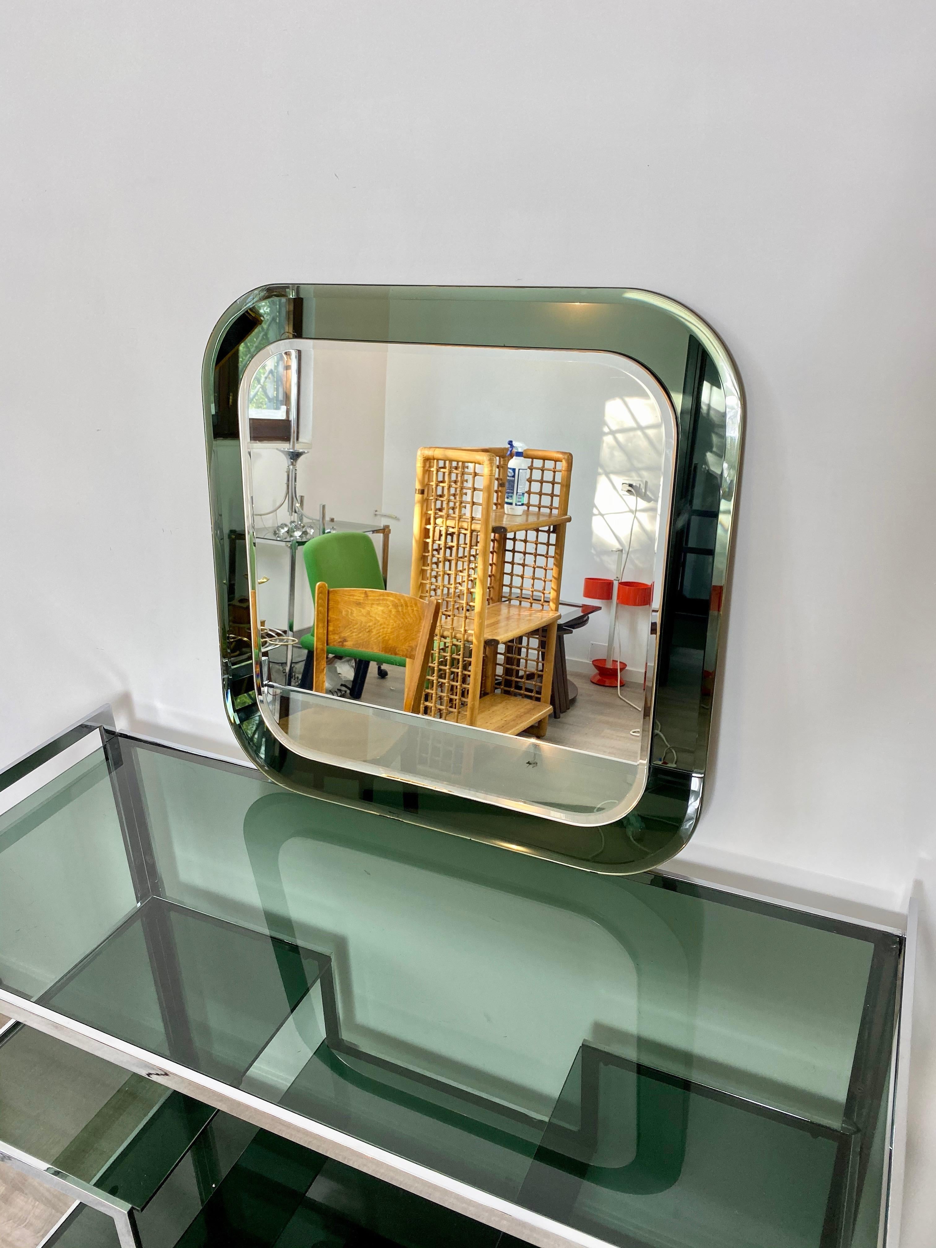 Mid-Century Modern Antonio Lupi Round Corners Italian Wall Mirror by Cristal Luxor, 1960s