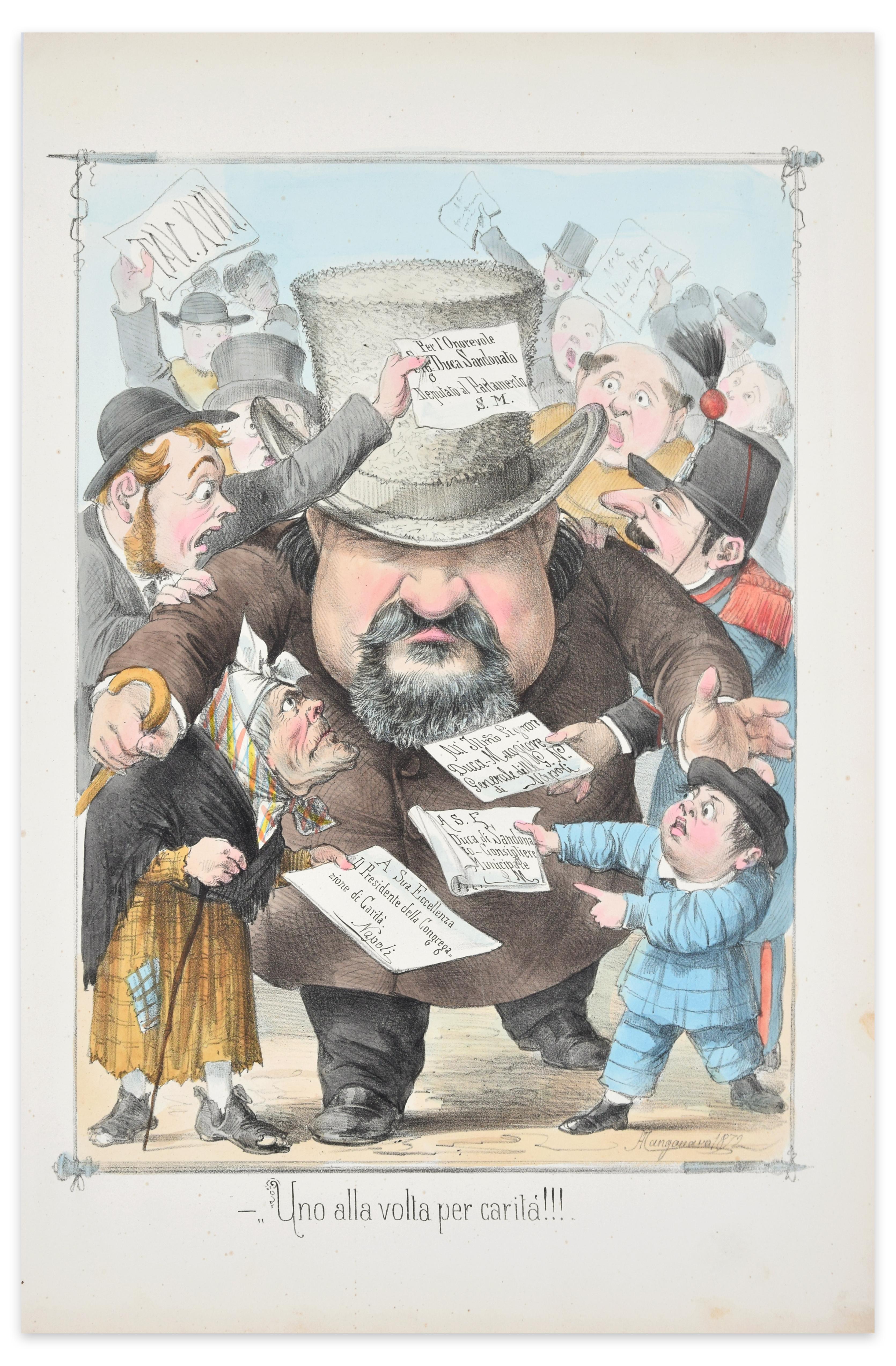 Antonio Manganaro Figurative Print - One at a Time - Lithograph by A. Maganaro - 1872