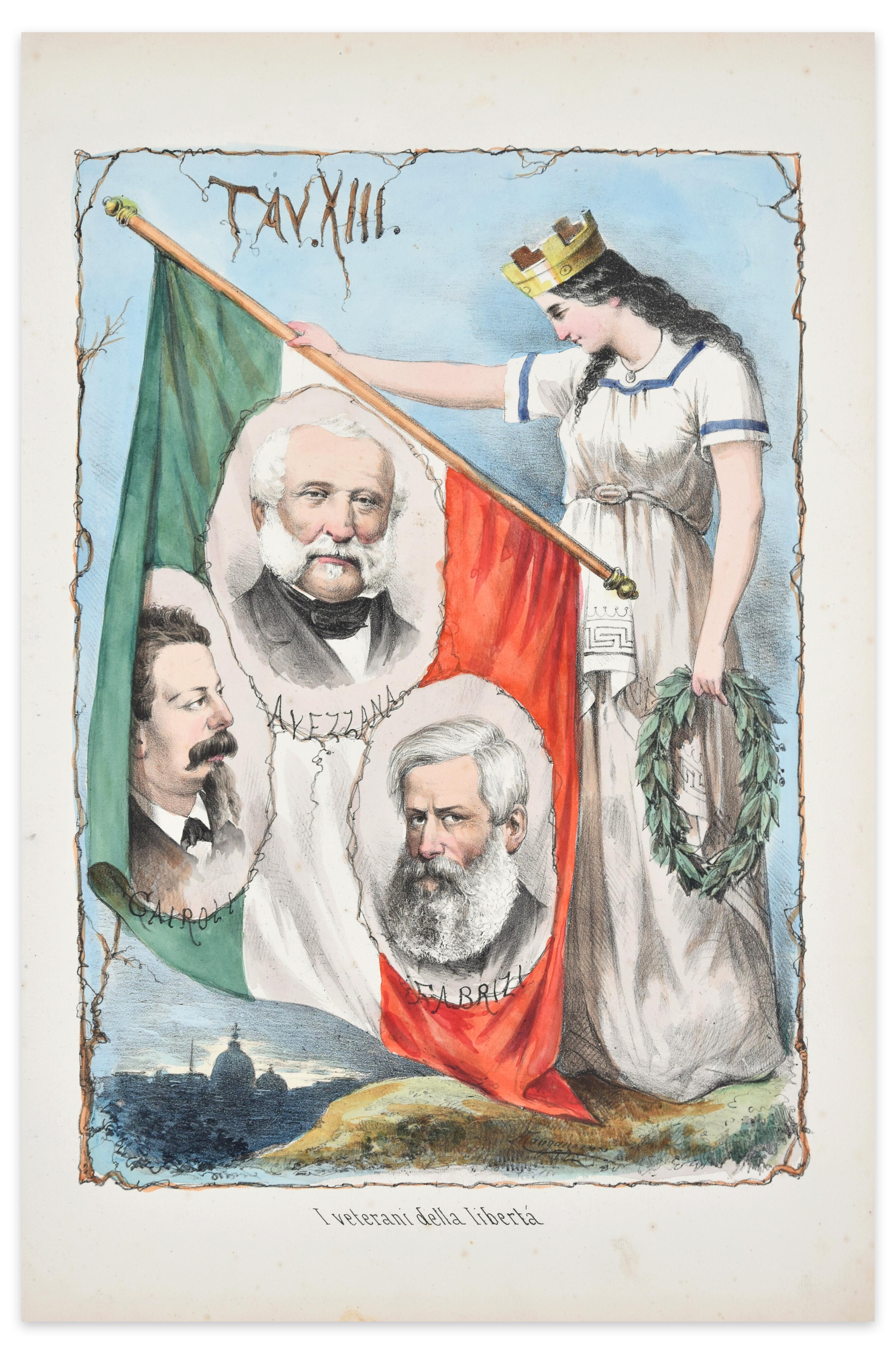 Antonio Manganaro Figurative Print - The Veterans of Freedom - Lithograph by A. Manganaro - 1872