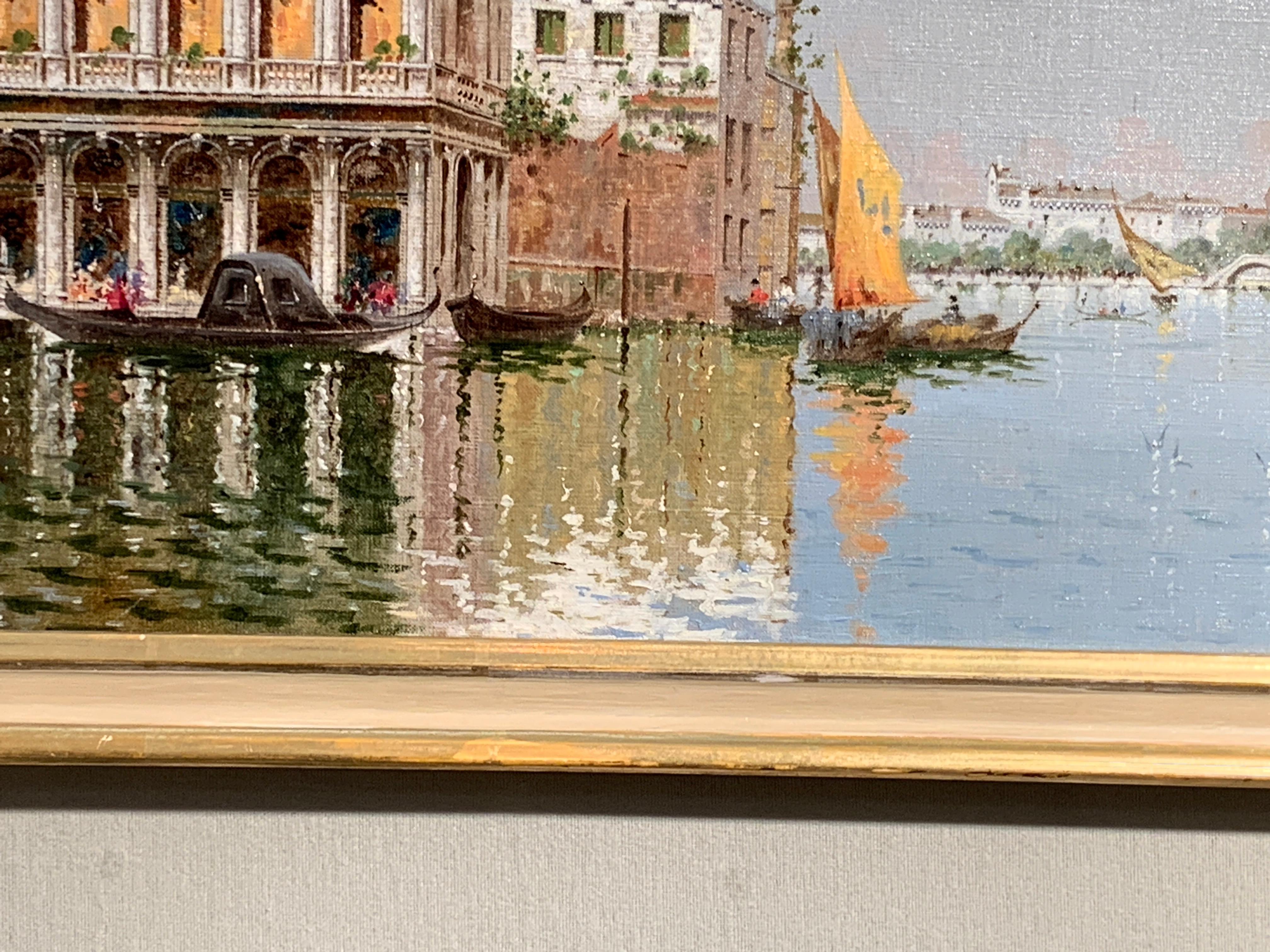 Coppia di vedute di Venezia del XX secolo, vicino a San Marco e allo Squero di San Trovaso - Landscape Painting Marrone di Antonio María de la Concepción Reyna Manescau