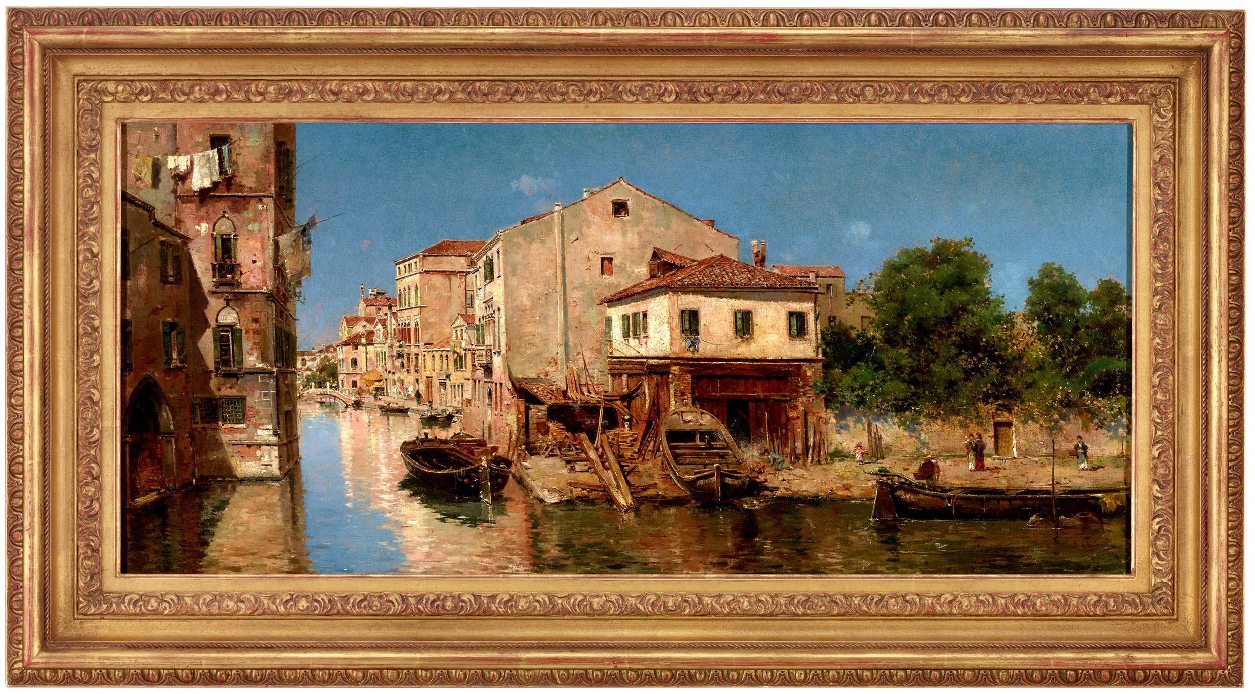 Canal Scene, Venice - Painting by Antonio Maria de Reyna Manescau