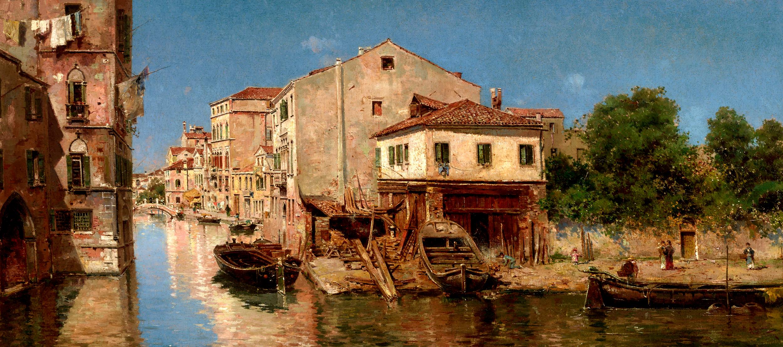 Antonio Maria de Reyna Manescau Landscape Painting - Canal Scene, Venice