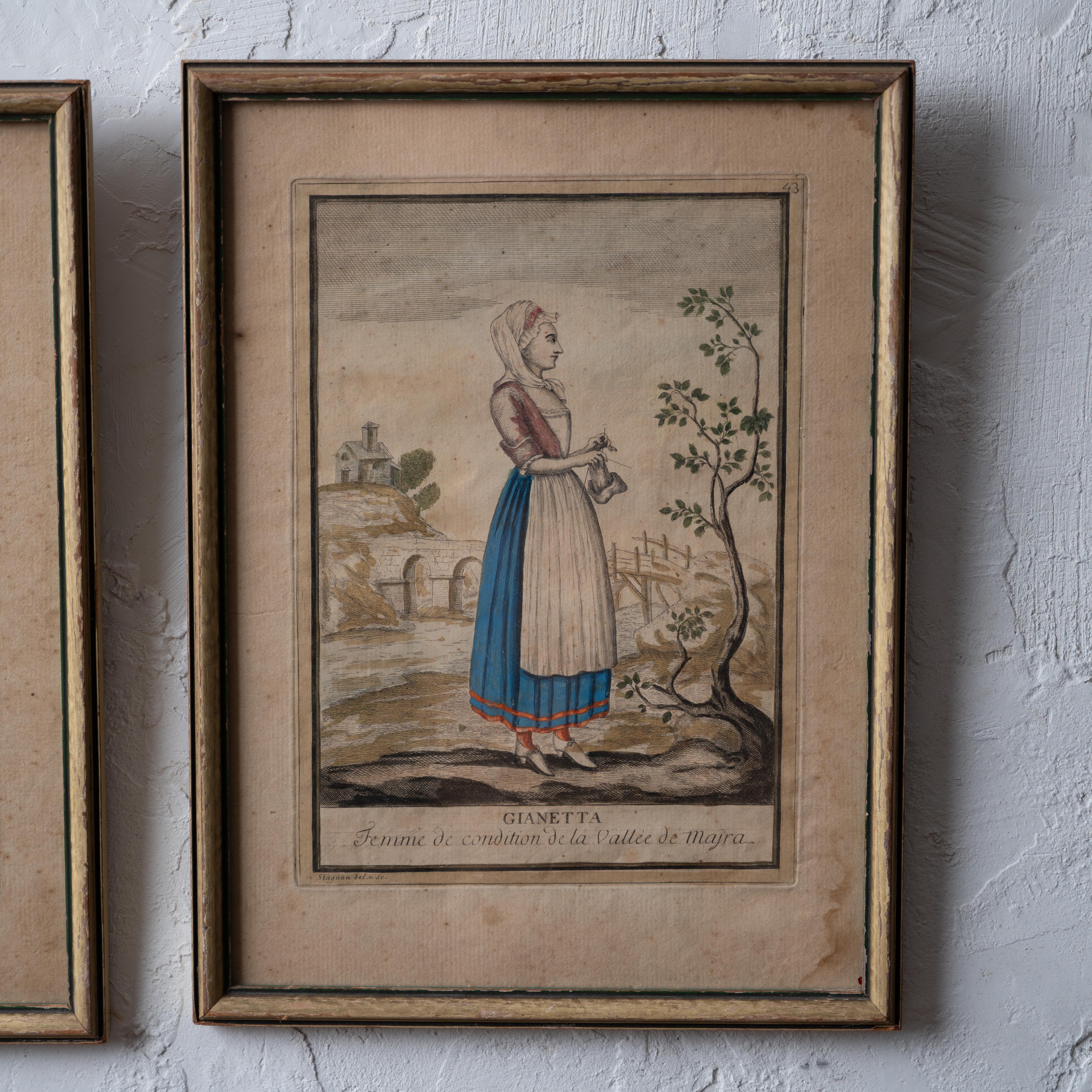Antonio Maria Stagnon - Fashions of Piedmont, Italy Engravings, 1780 In Fair Condition For Sale In Savannah, GA