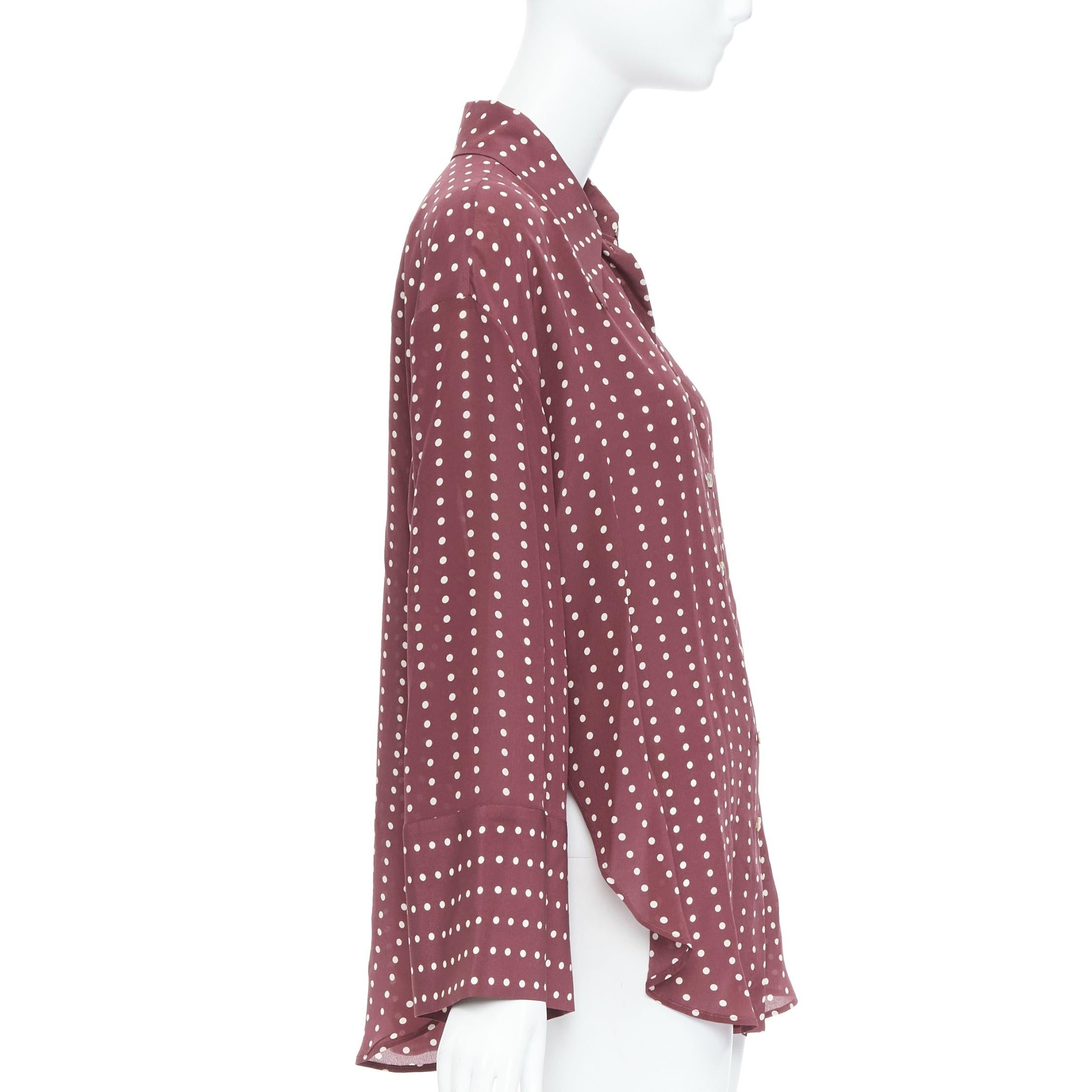 Women's ANTONIO MARRAS 100% silk burgundy polka dot curved hem shirt M For Sale