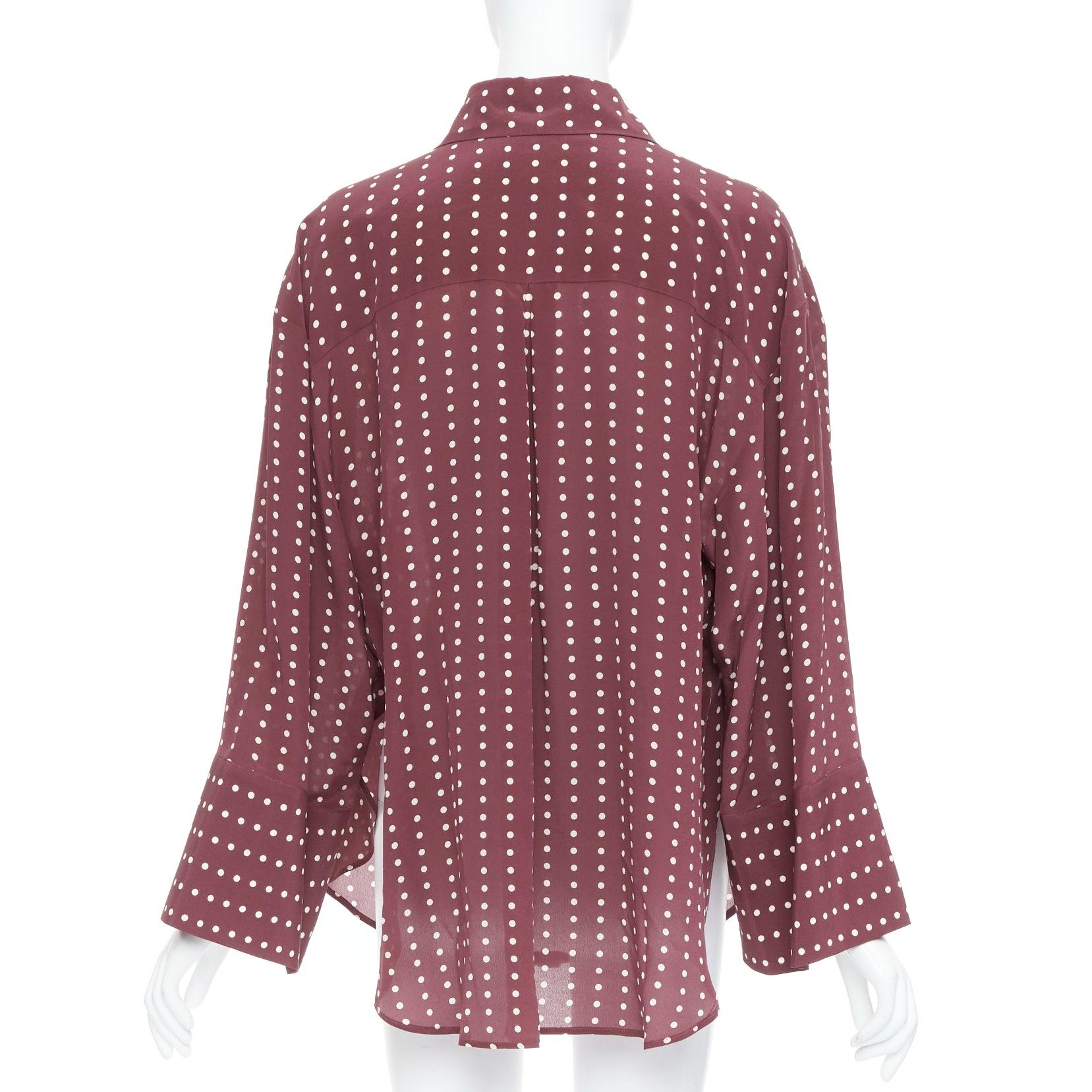 ANTONIO MARRAS 100% silk burgundy polka dot curved hem shirt M For Sale 1