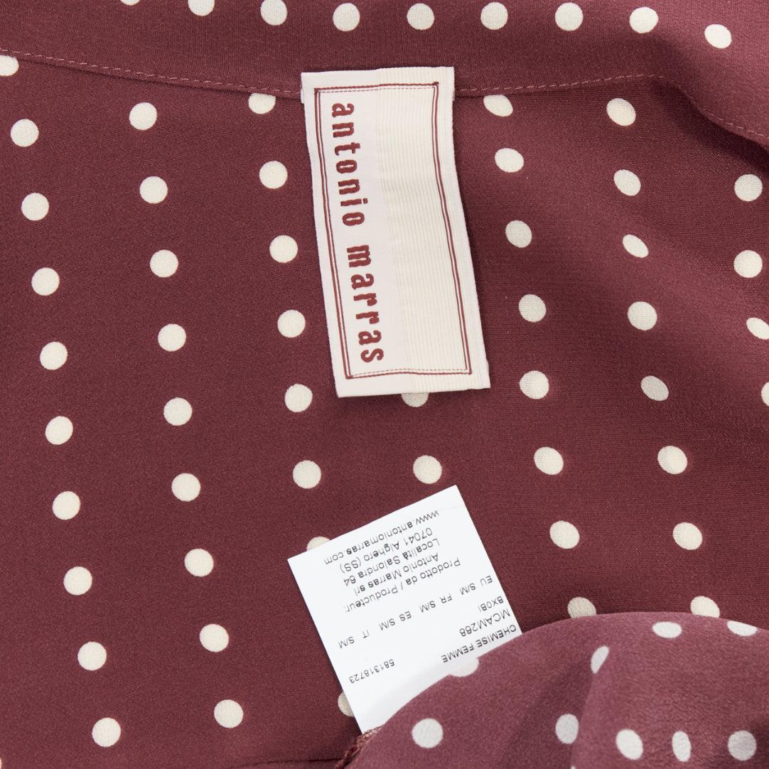ANTONIO MARRAS 100% silk burgundy polka dot curved hem shirt M For Sale 4