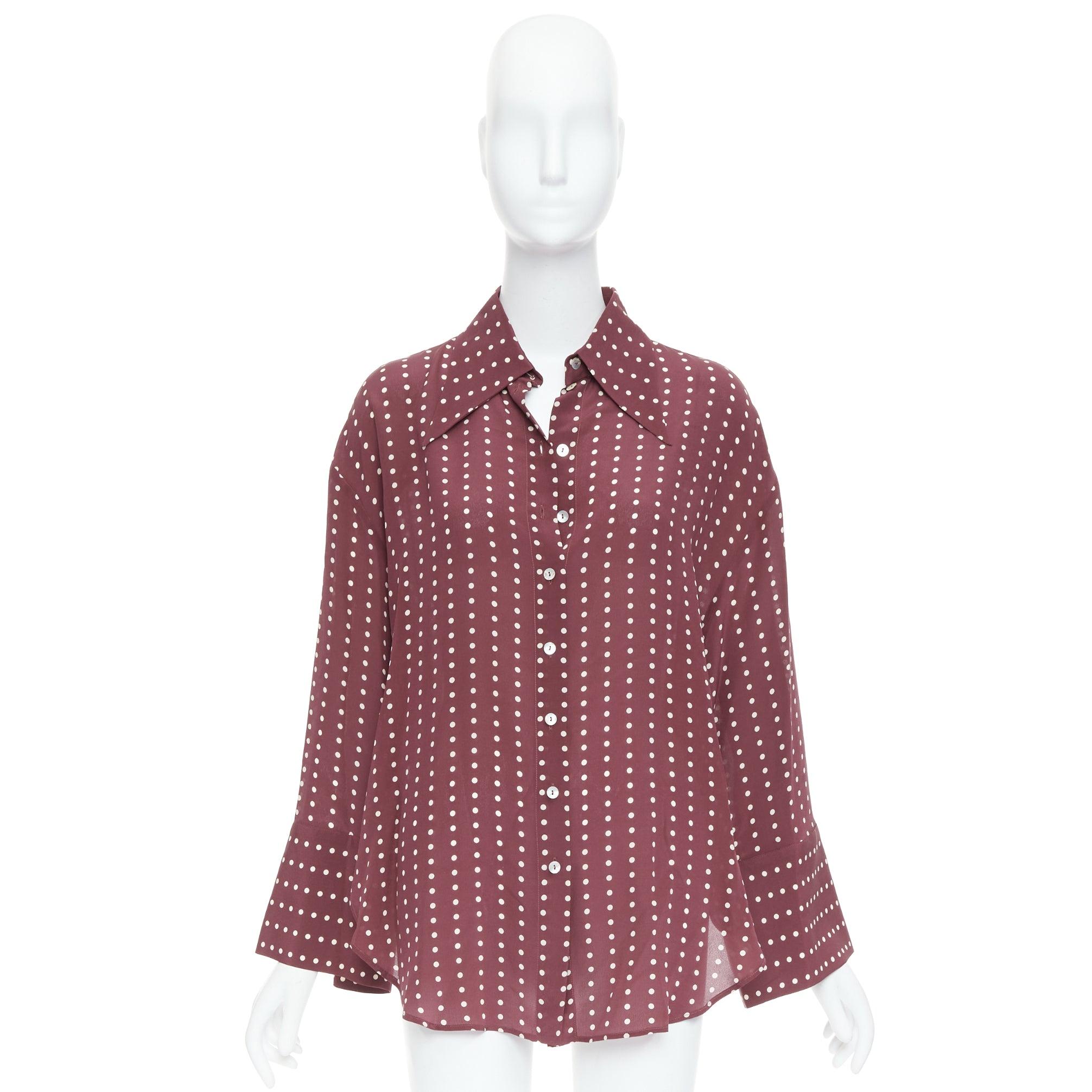 ANTONIO MARRAS 100% silk burgundy polka dot curved hem shirt M For Sale 5